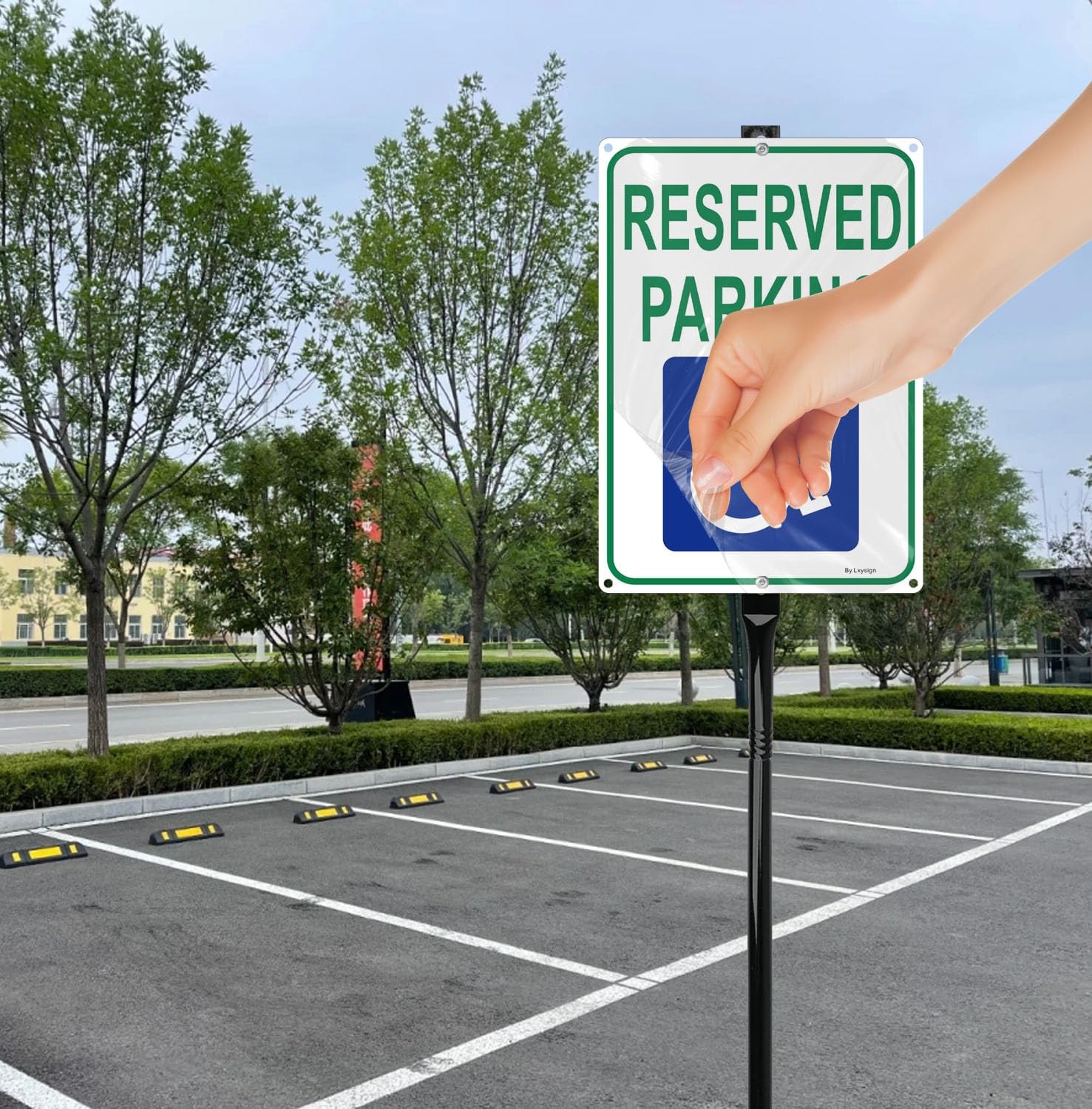 Handicap Reserved Parking Sign with 36 Inches Metal Stakes, Green and Blue, R…