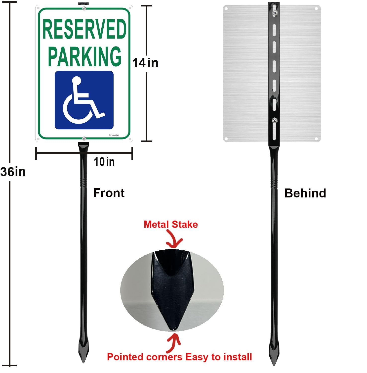 Handicap Reserved Parking Sign with 36 Inches Metal Stakes, Green and Blue, R…