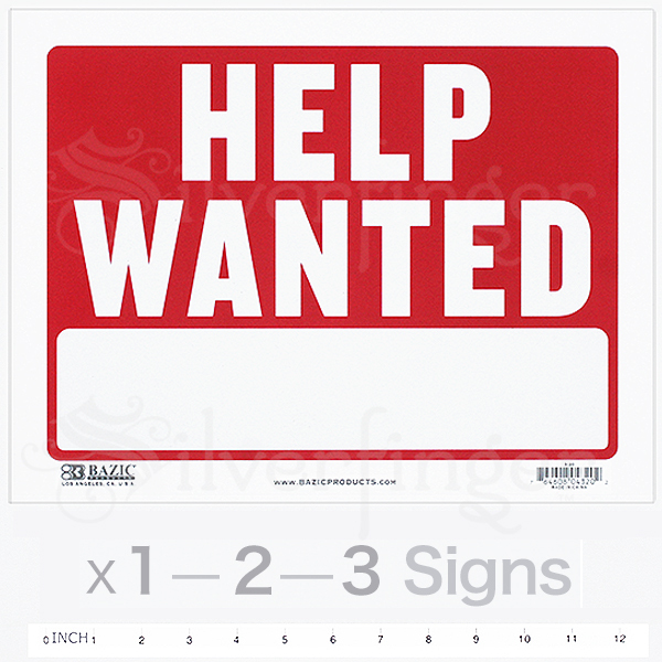 HELP WANTED Sign — 9 x 12&Prime; inch Employment Jobs Ad Employee Work Plastic x1—2—3