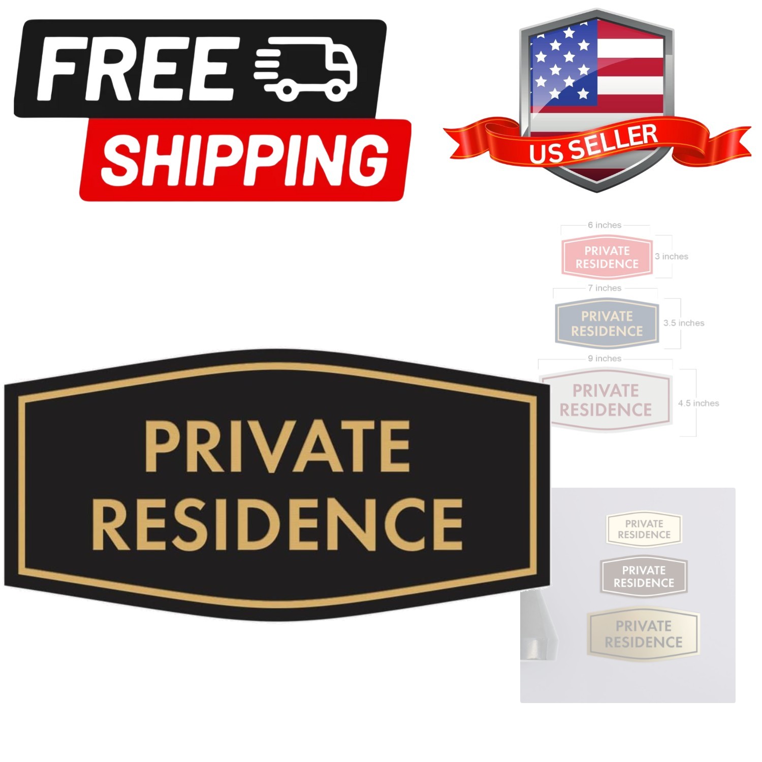 Fancy Private Residence Sign Black/Gold – Small 1 Pack
