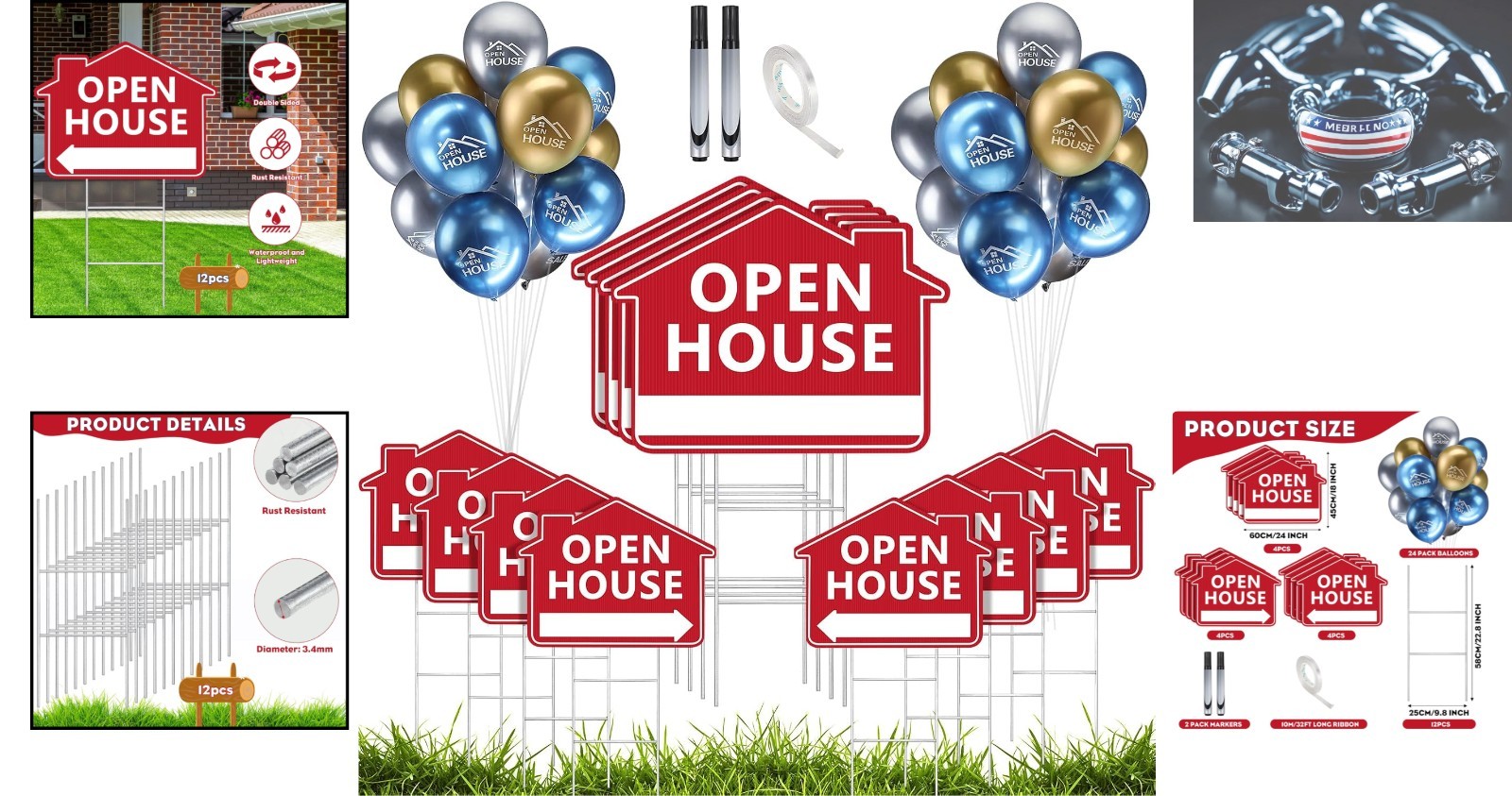 12-Pack Open House Signs with 24 Metallic Balloons – Easy Setup