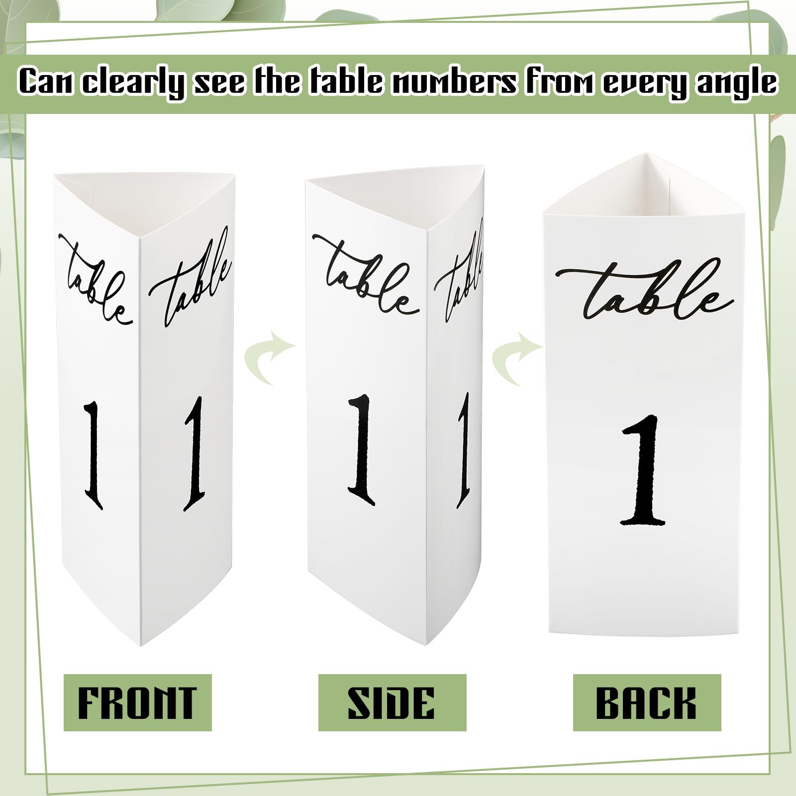 Wedding Table Numbers 1-20 Paper Trifold Cards Black White Freestanding