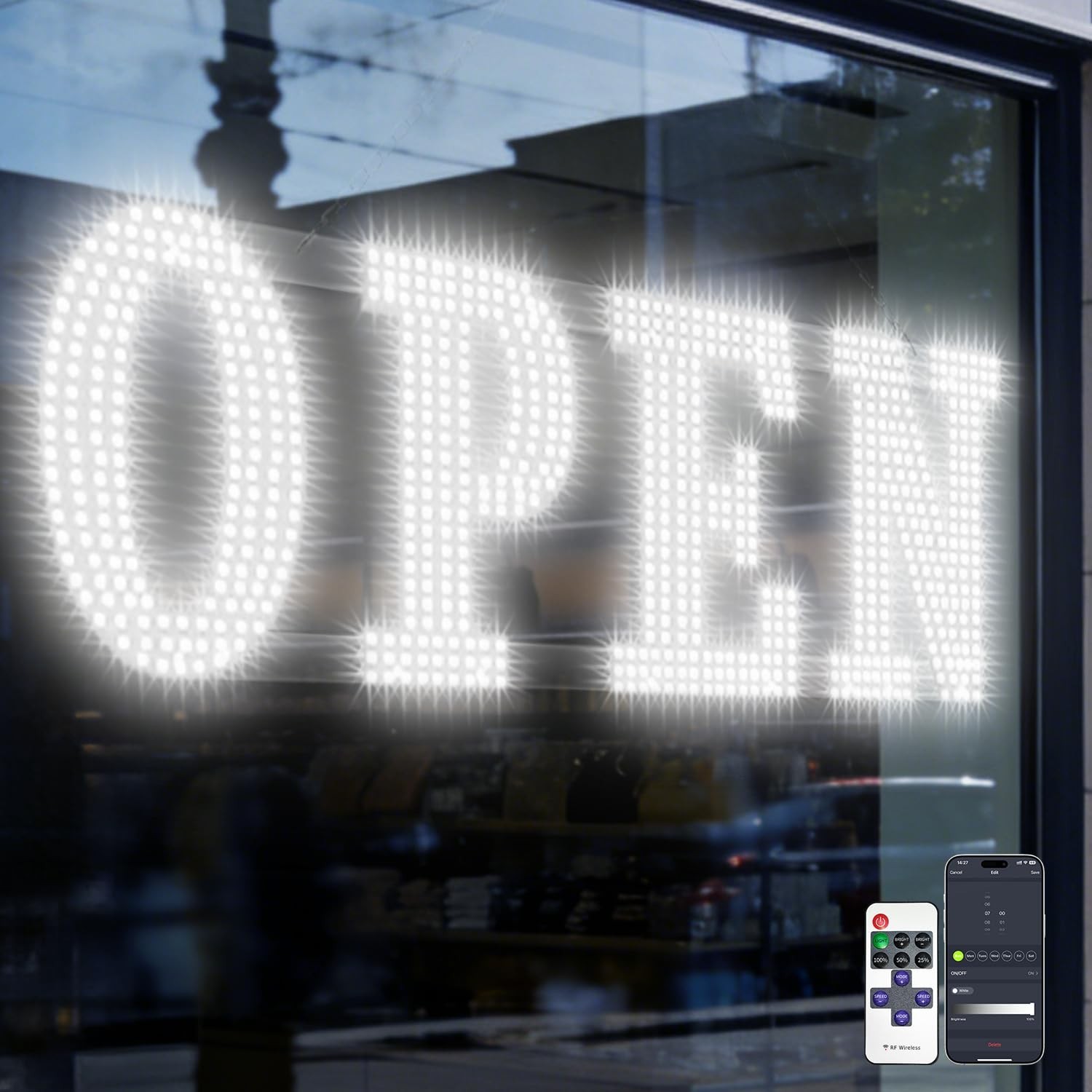Open Sign for Business, 40&Prime;x14&Prime; Jumbo Open Sign with Timer and Remote Control…