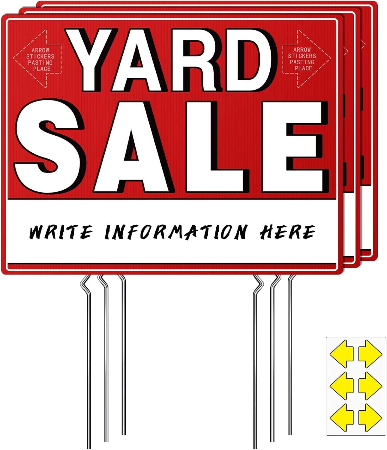Yard Sale Signs, 3 Pcs Garage Signs with Metal Stakes, 17&Prime; X 13&Prime;, Double Sided Y