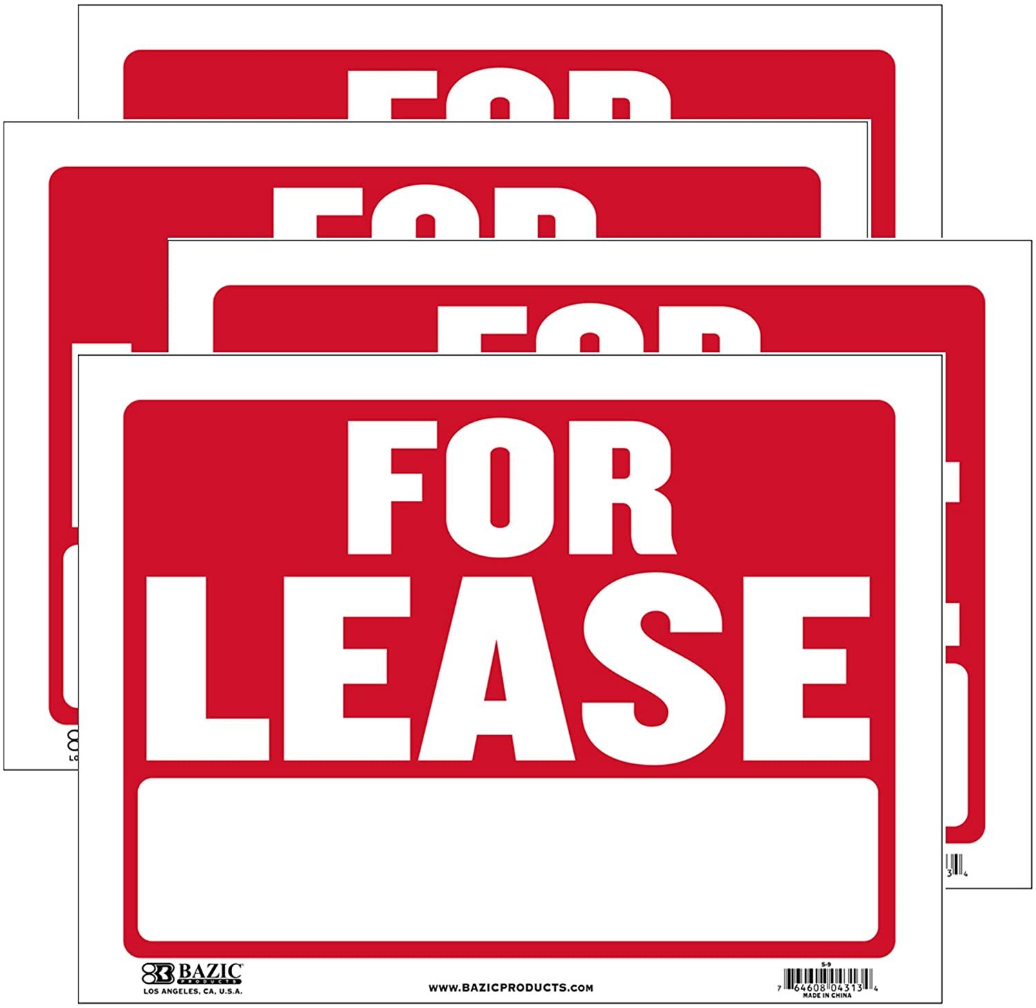 4 Pack – For Lease Sign, 9&Prime; X 12&Prime; , Durable Plastic, Weatherproof Highly Visible