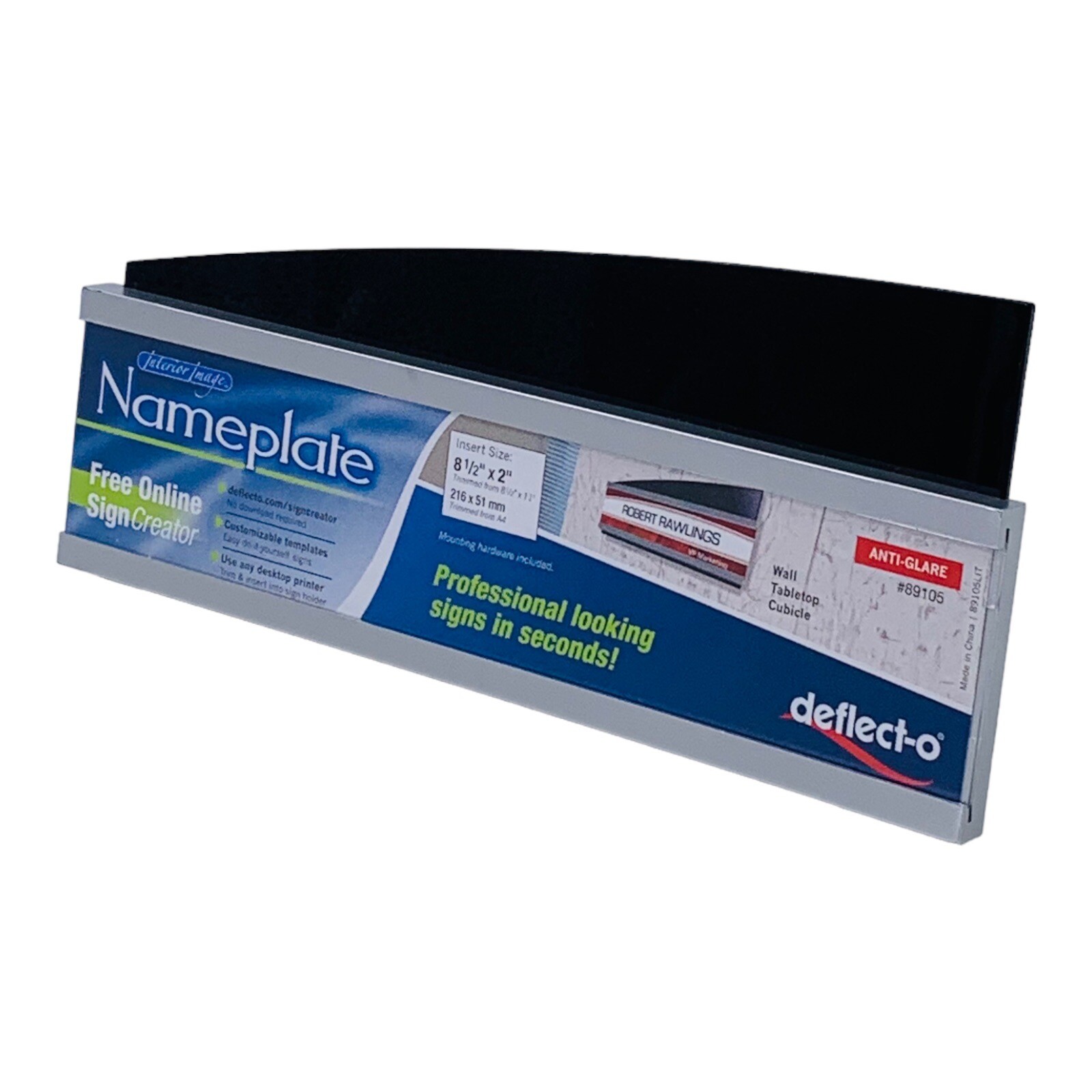 Nameplate Sign Deflect-O Interior Image Nameplate Holder 8.5&Prime; x 2&Prime; Insert *READ*