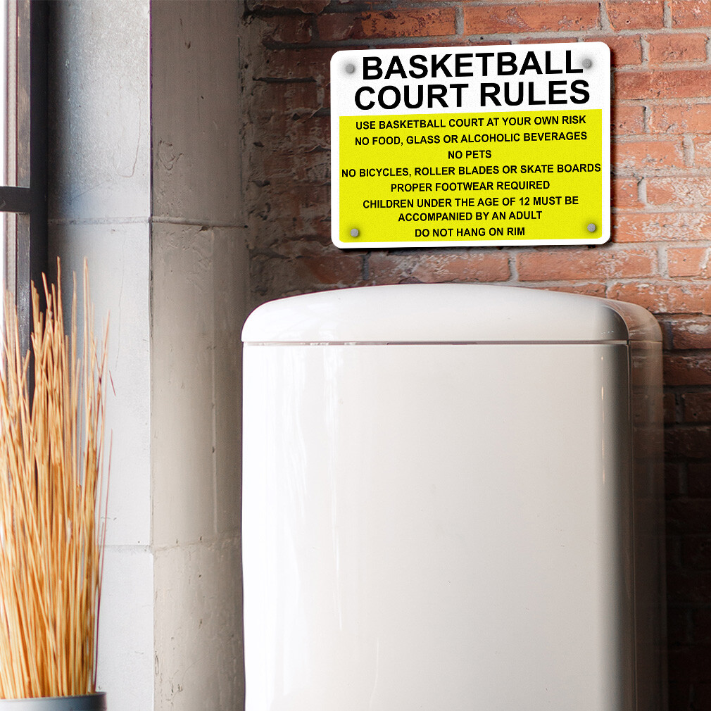 Horizontal Metal Sign Basketball Court Rules at Your Own Risk No Food Glass