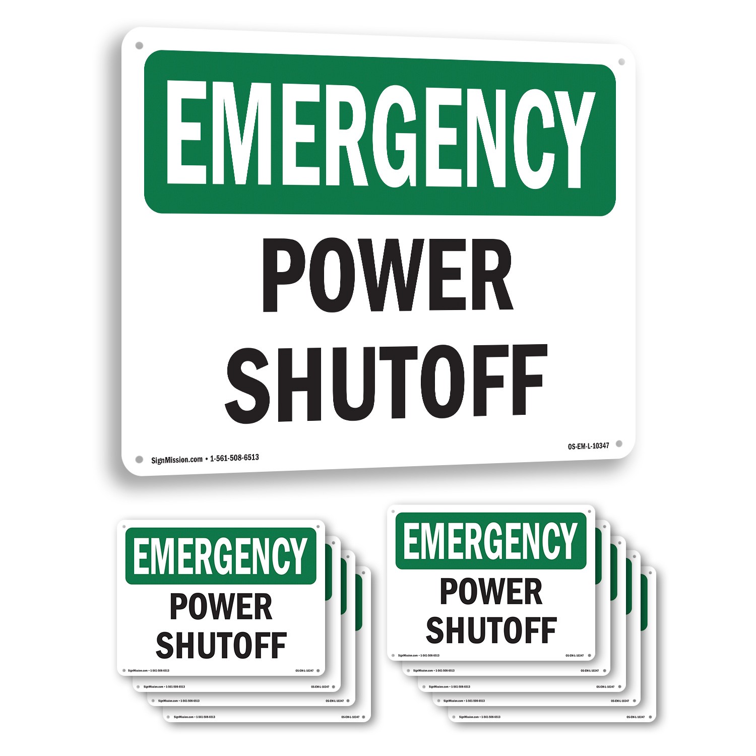 Power Shutoff OSHA Emergency Sign Metal, Plastic, Or Decal – 5 or 10 Pack