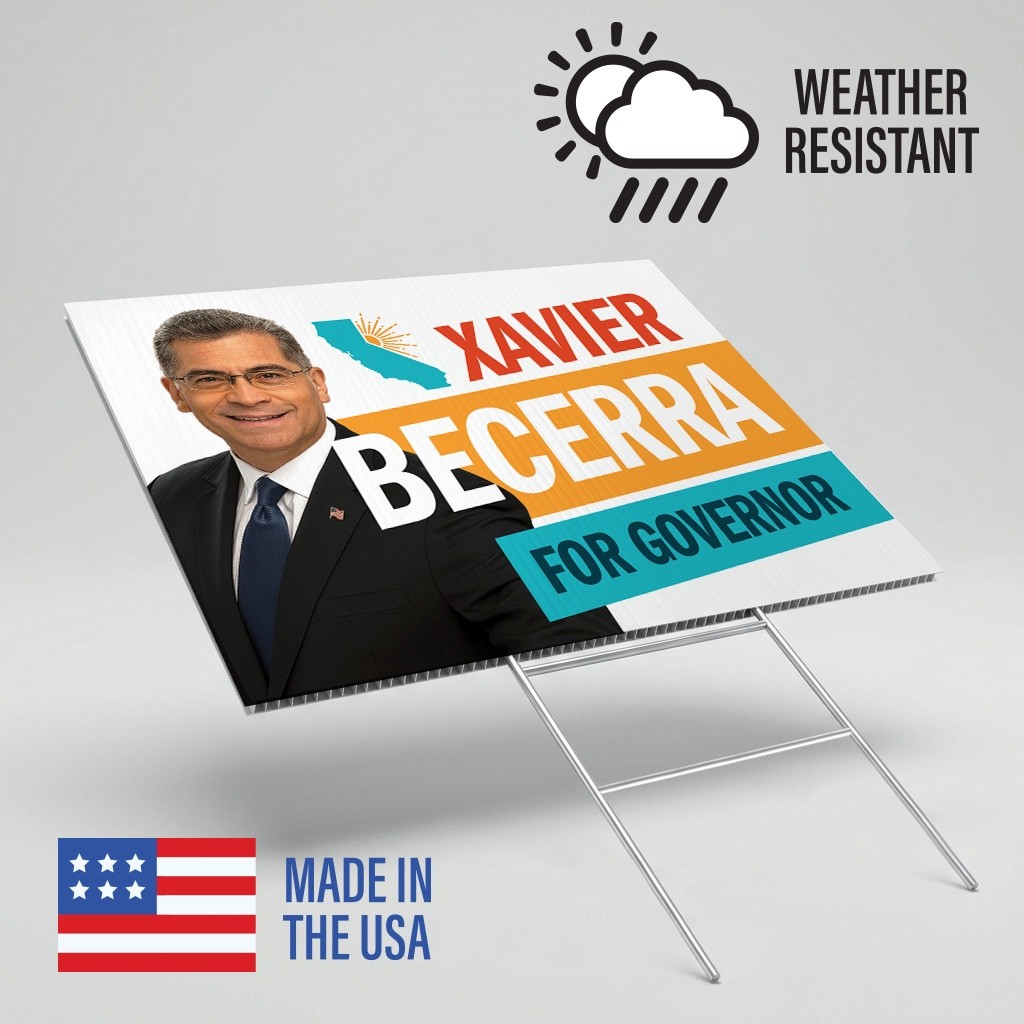 Xavier Becerra Governor 2026 w/Photo Coroplast Yard Sign with Metal Stake