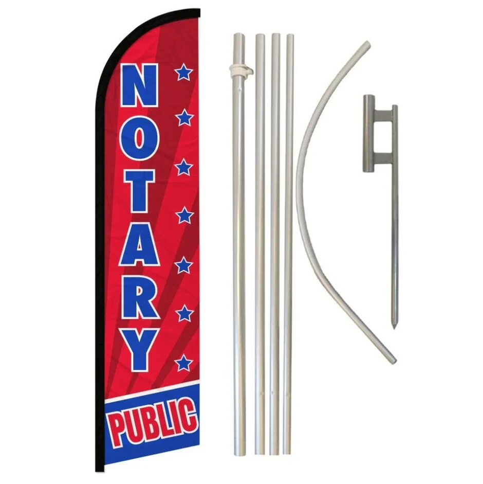 Notary Public Windless Advertising Banner Flag & Pole Kit