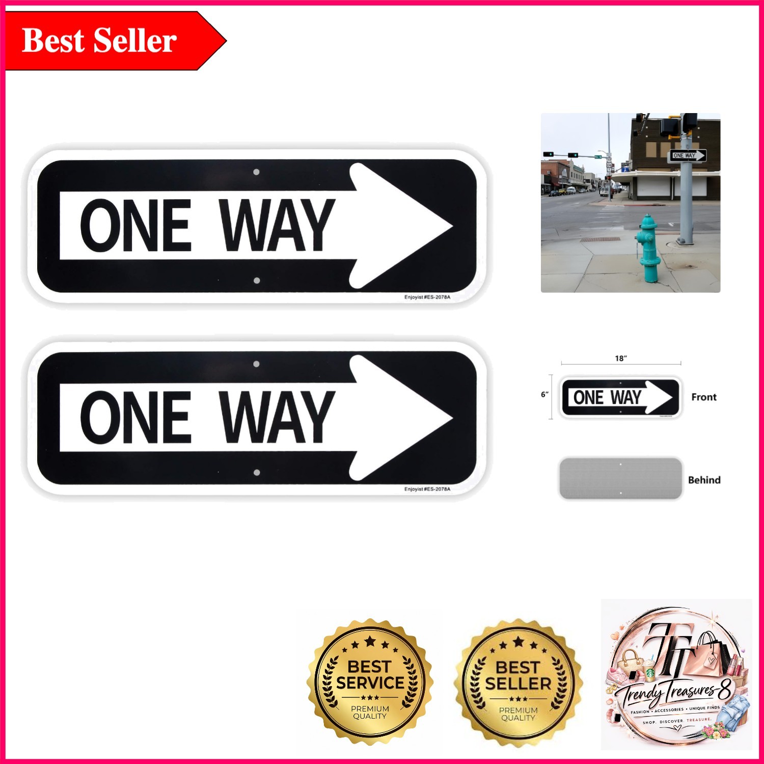 Durable 2-Pack Reflective Aluminum One Way Traffic Signs – 18×6 Inches