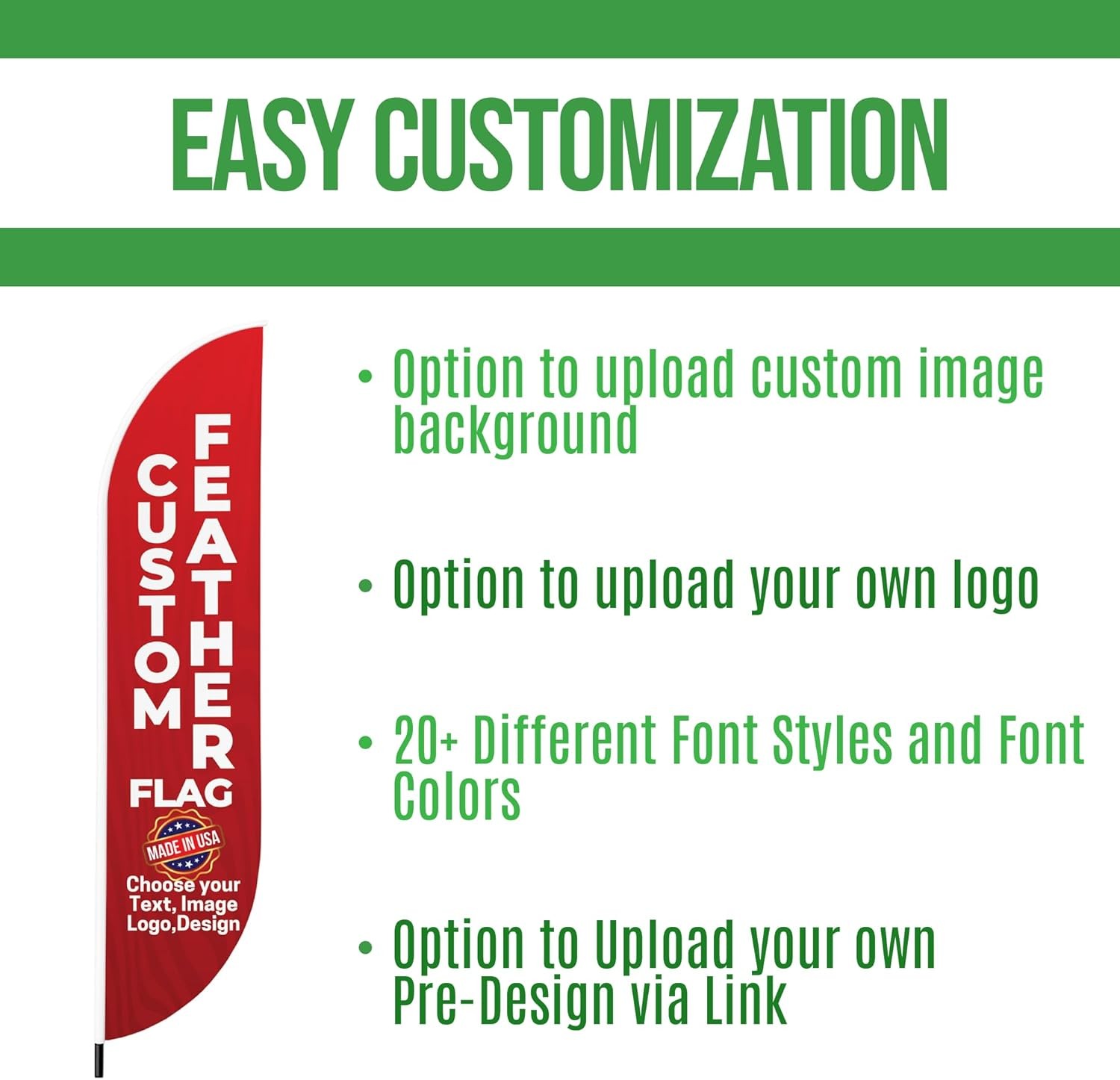 Custom Feather Flag Only Flag HD Print Outdoor Swooper Flag w/Photo Logo Text BG