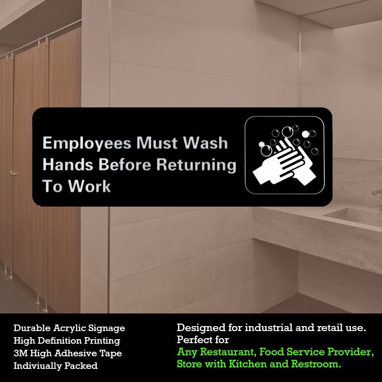 Employees Must Wash Hands Sign 3 by 9 for Restaurant&rsquo;s Restroom & Kitchen 2-Pack