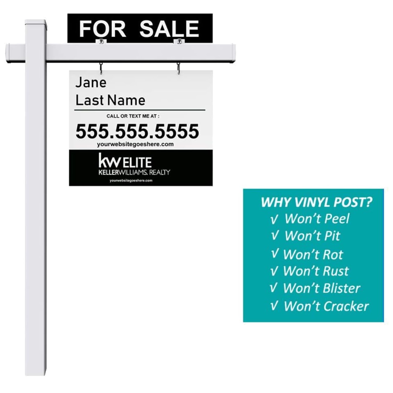 6ft Vinyl Real Estate Sign Post – White