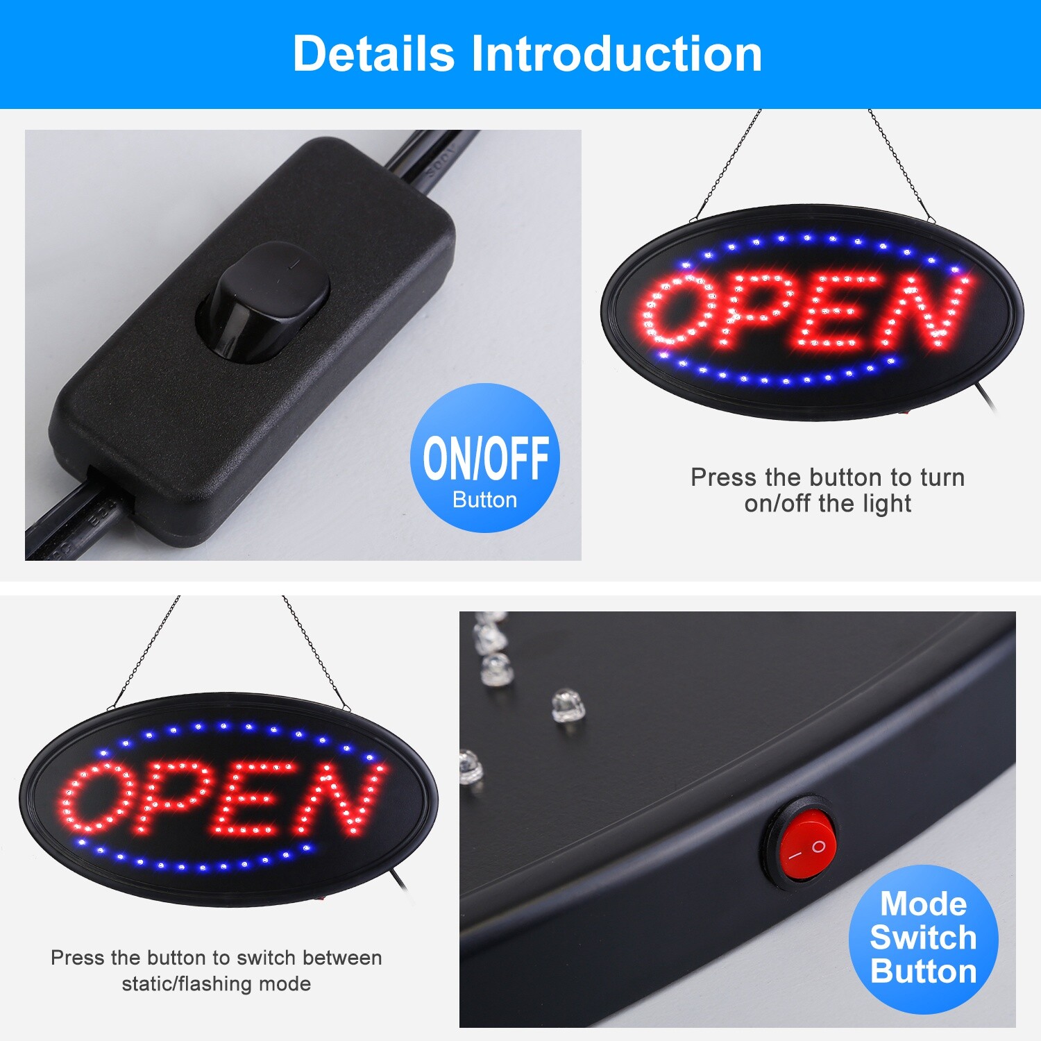 Electric Light Up LED Neon Business Open Closed Sign Flashing & Steady Ad Board
