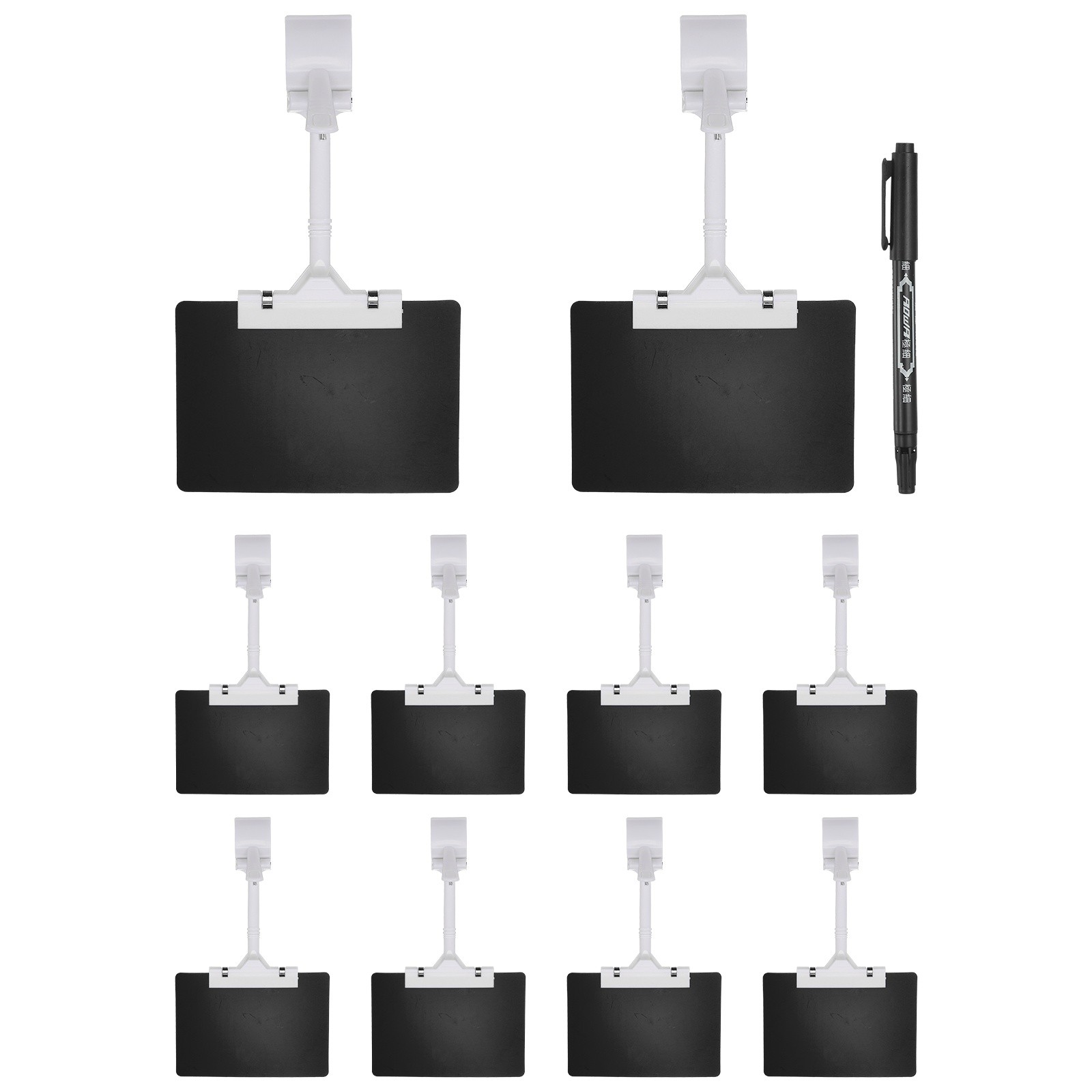 10 Pcs Sign Holders with Black A6 Plastic Cards & Erasable Marker, White