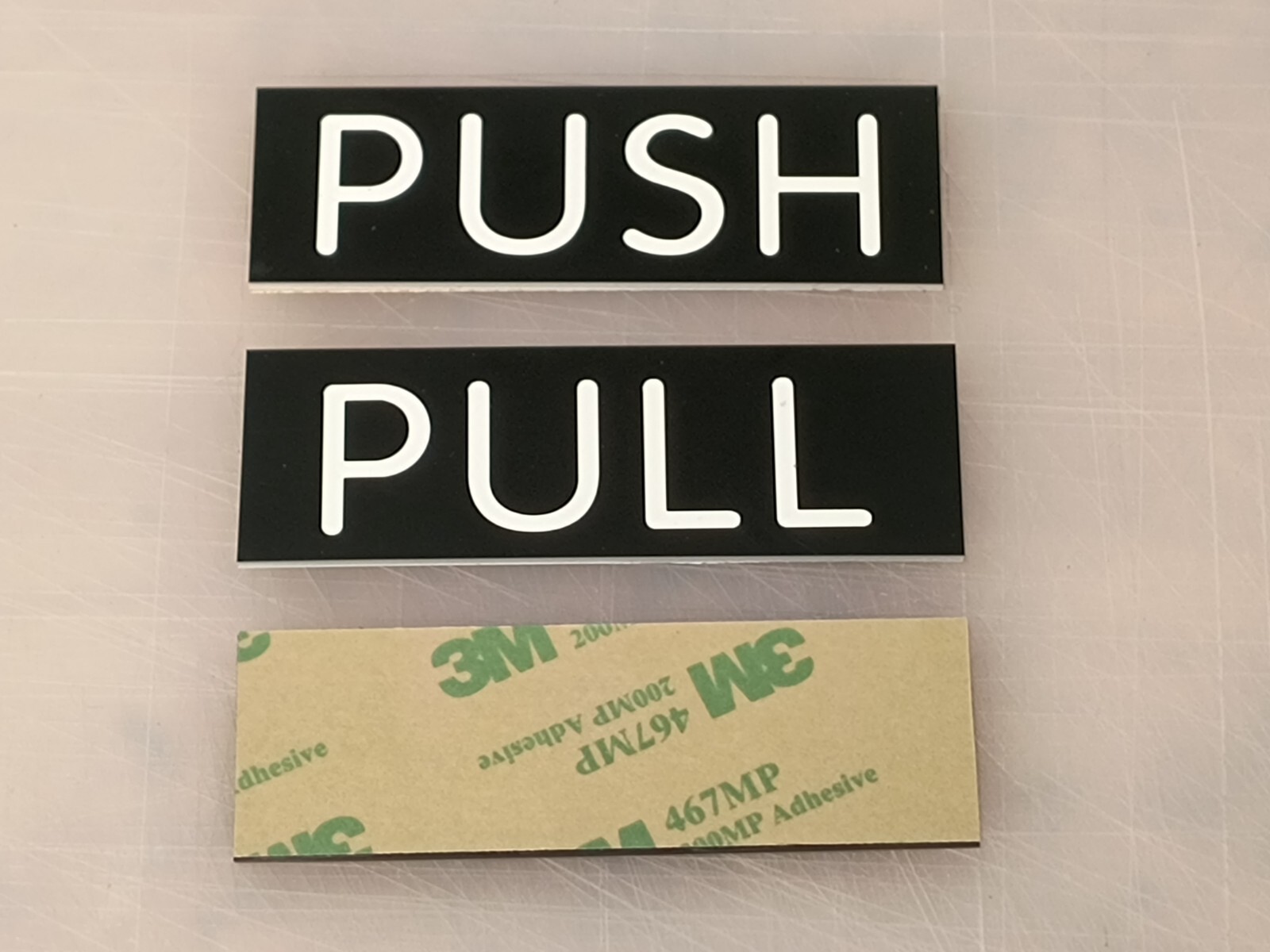 pair – PUSH and PULL Black 1×3 inch Glass or Steel Door Signs plaques w Adhesive