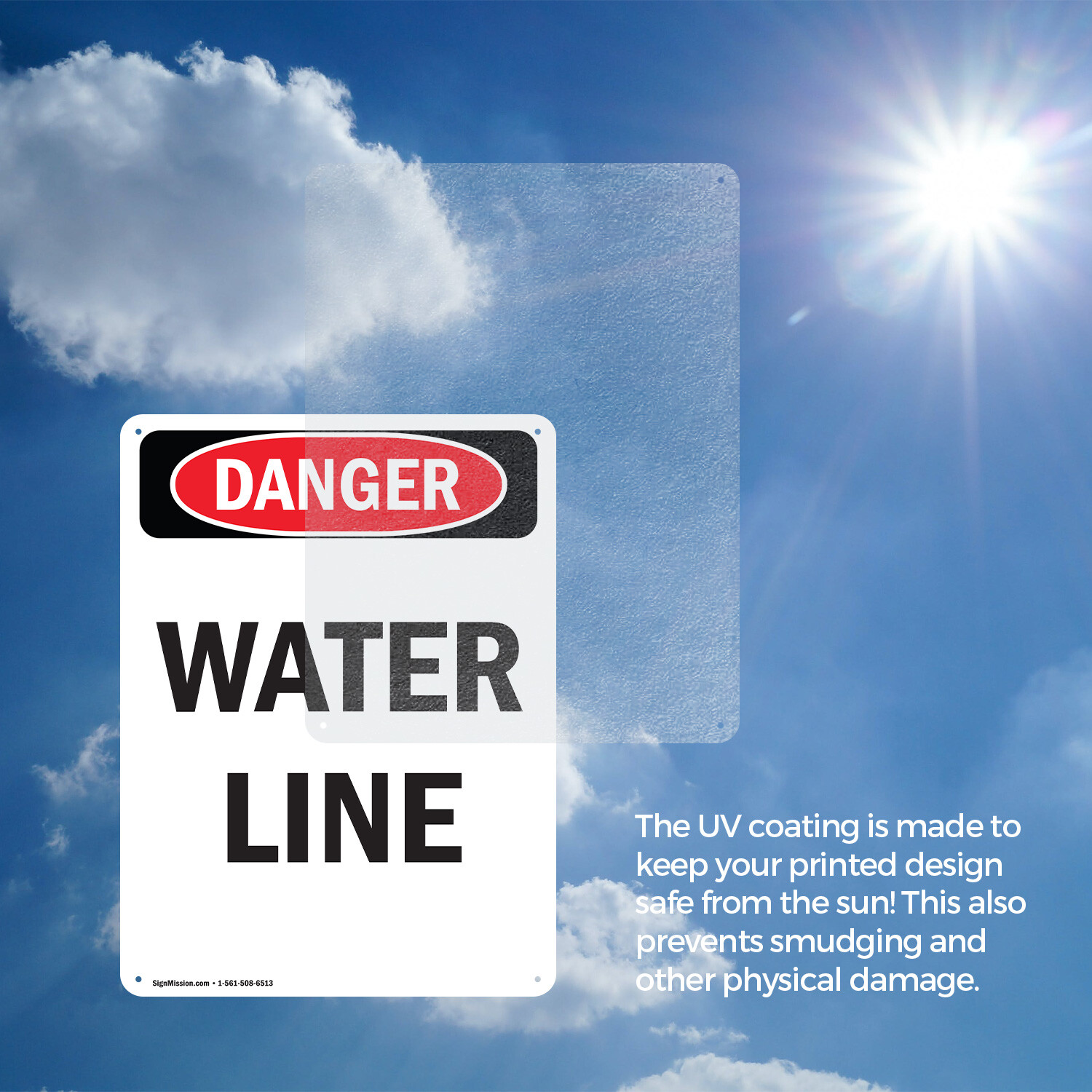 (2 Pack) Portrait Water Line OSHA Danger Sign Decal Metal Plastic