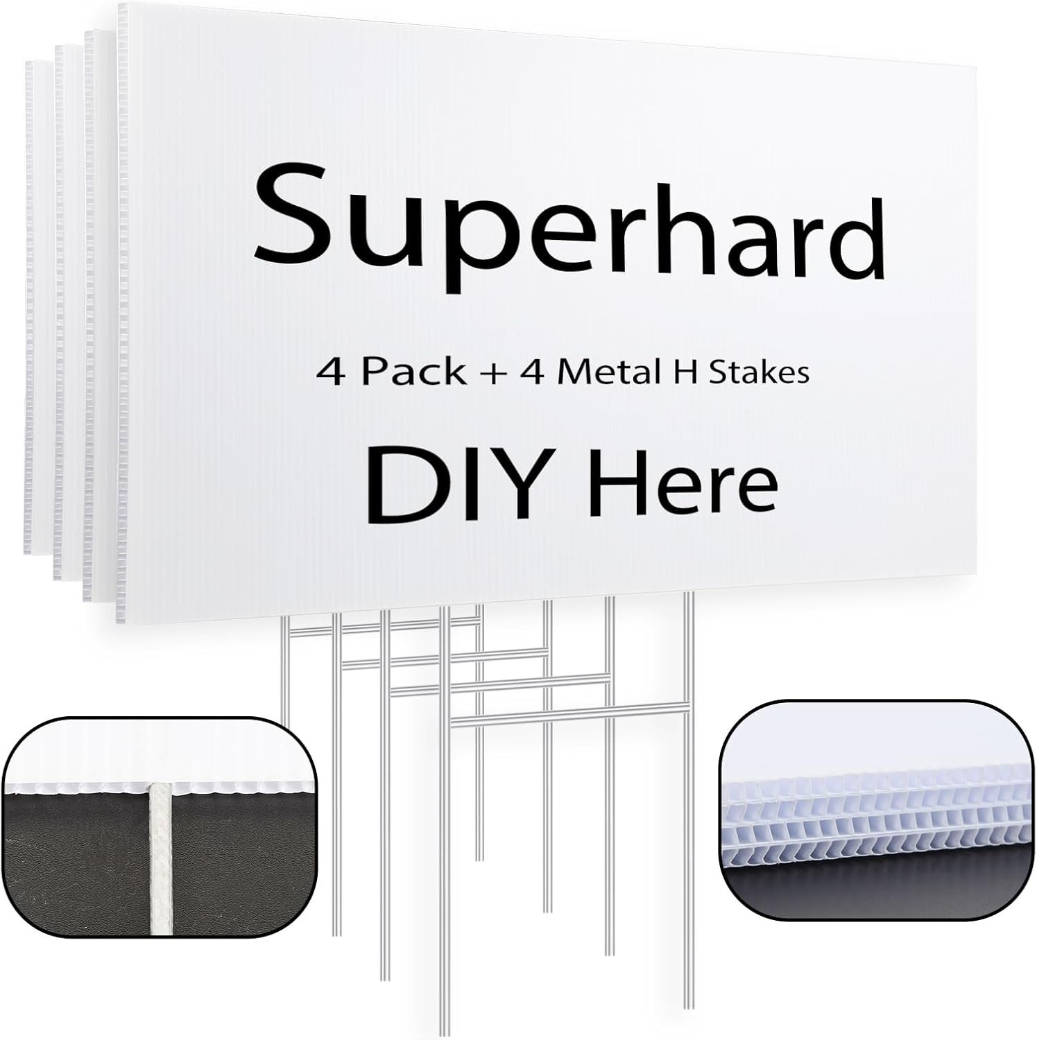 4 Pack Yard Signs 17 x 12 Inches with Metal Stakes White Plastic for Events and