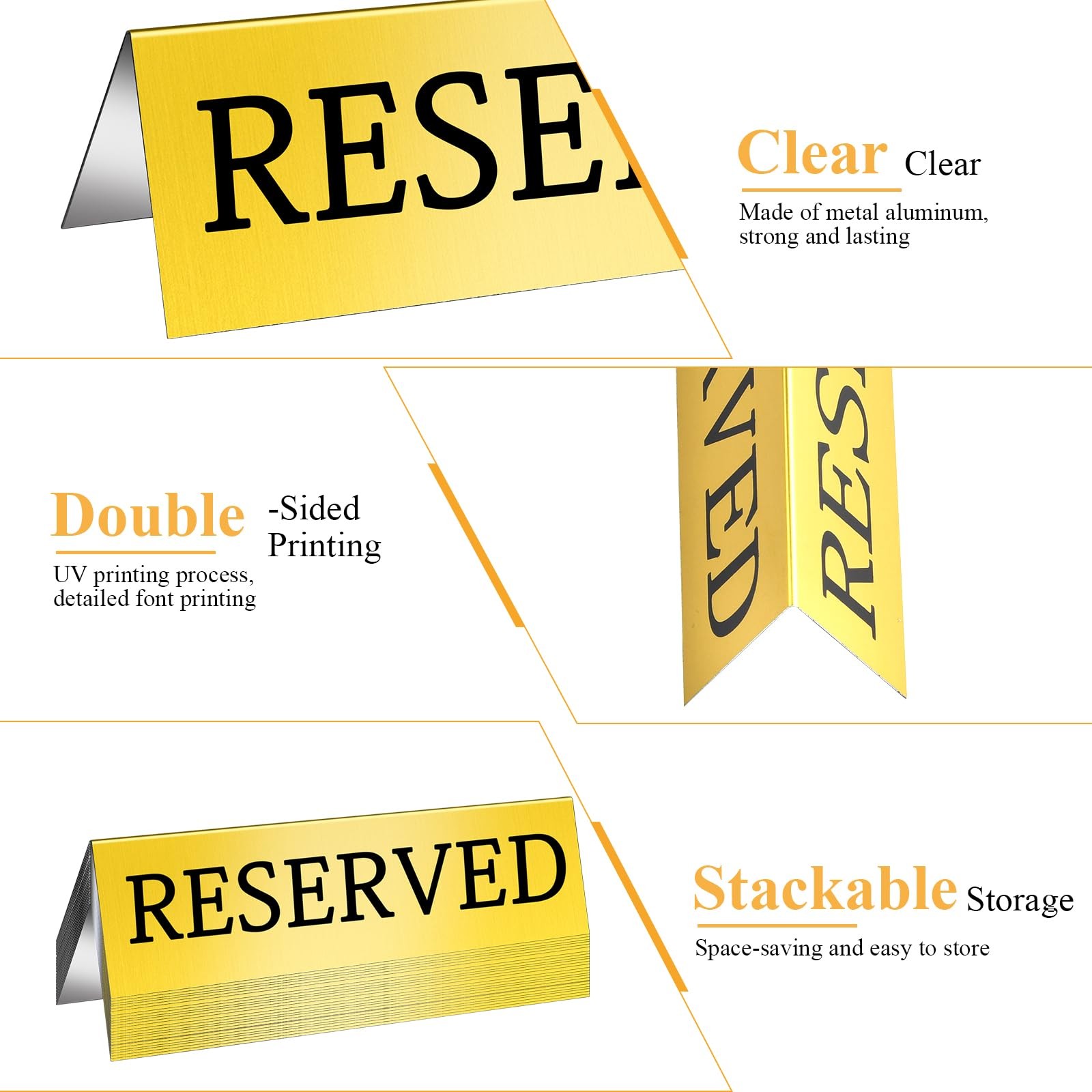 24 PCS Golden Metal Reserved Table Signs Double Sided Tent 5.91×3.15 Inch