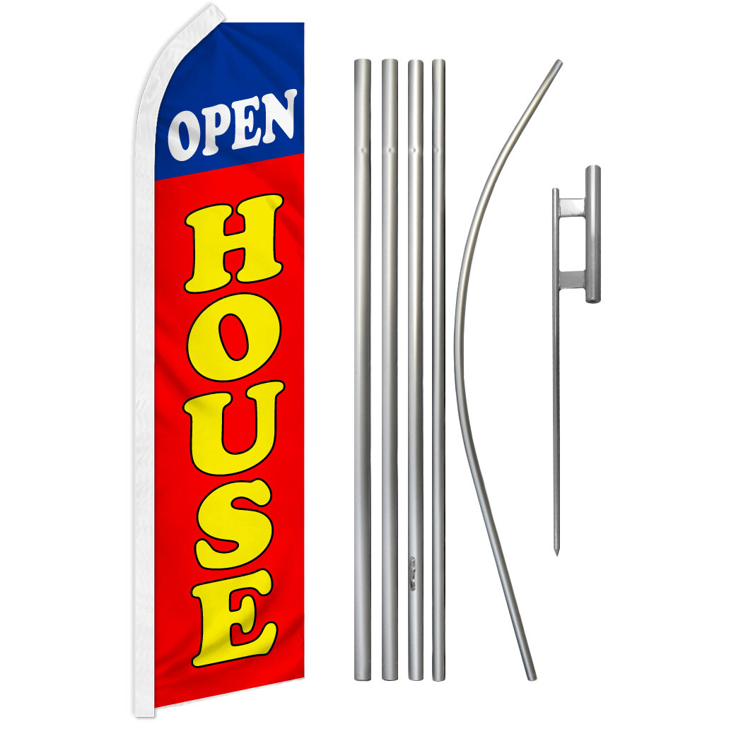Open House Swooper Flutter Feather Advertising Flag Kit Real Estate Red/Bl