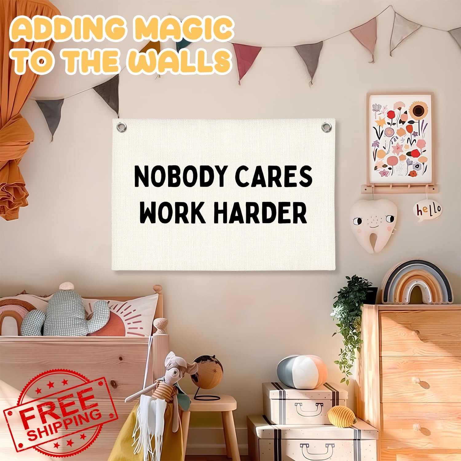 STHTTSW Work Harder Linen Banner Off-White