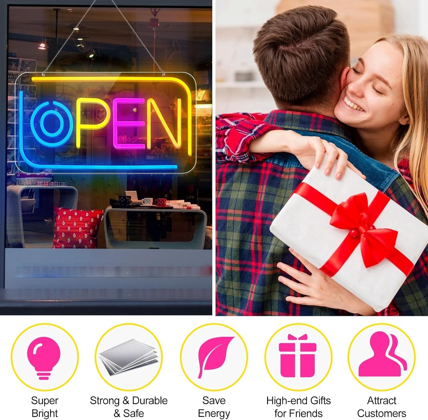 Colorful LED Neon Open Sign, 16.5&Prime;X 9&Prime; Super Bright Open Signs for Business, wit