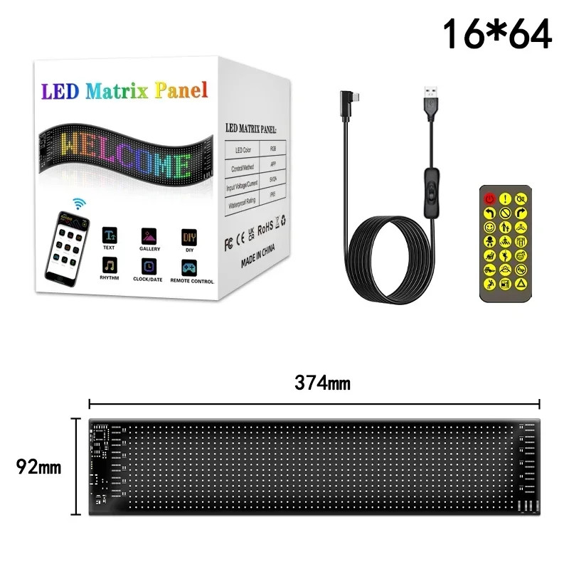 LED Matrix Pixel Panel, Scrolling Bright Advertising LED Signs, Flexible USB 5V