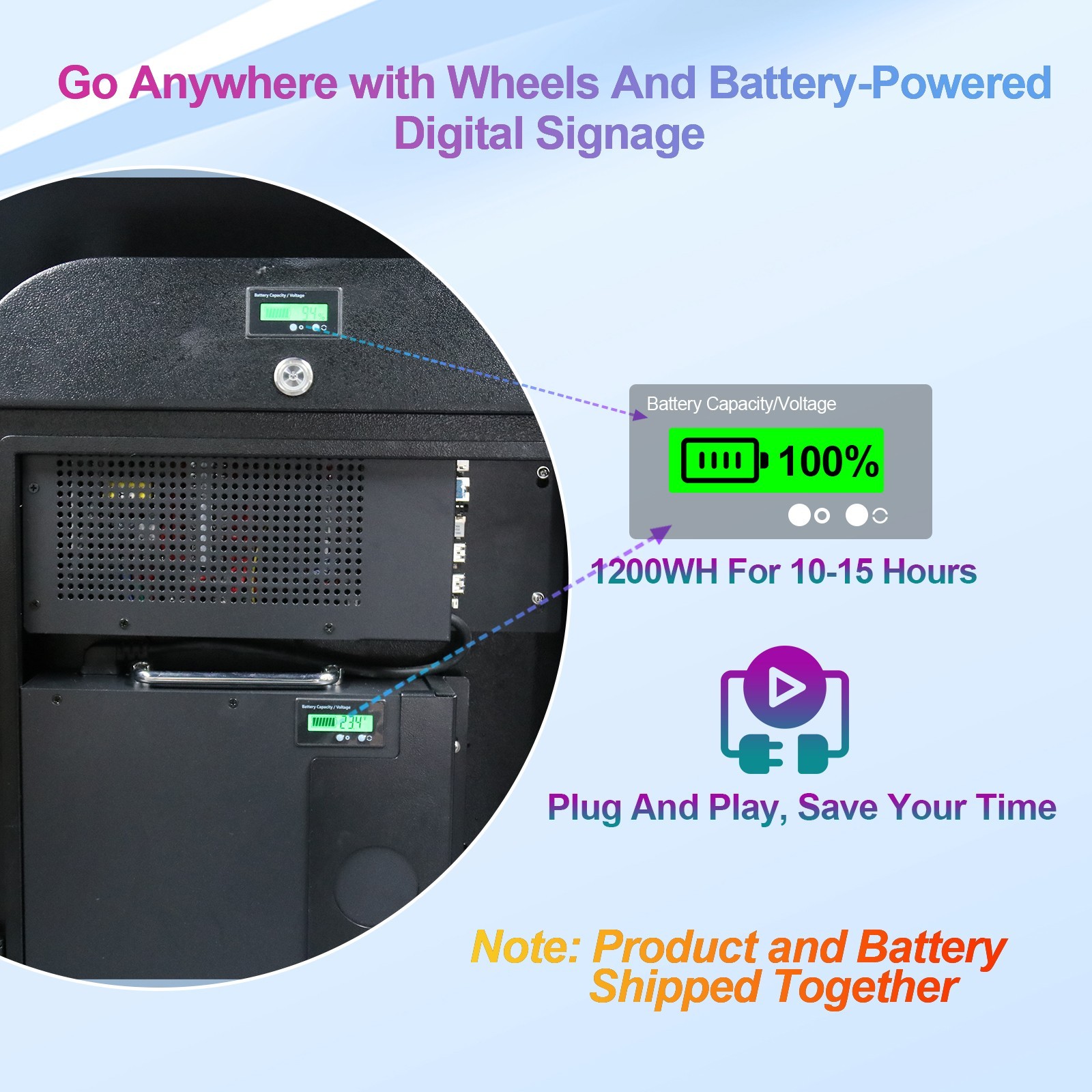 43&Prime; 2000Nits IP65 Rechargeable Portable Outdoor LCD Digital Signage Totem