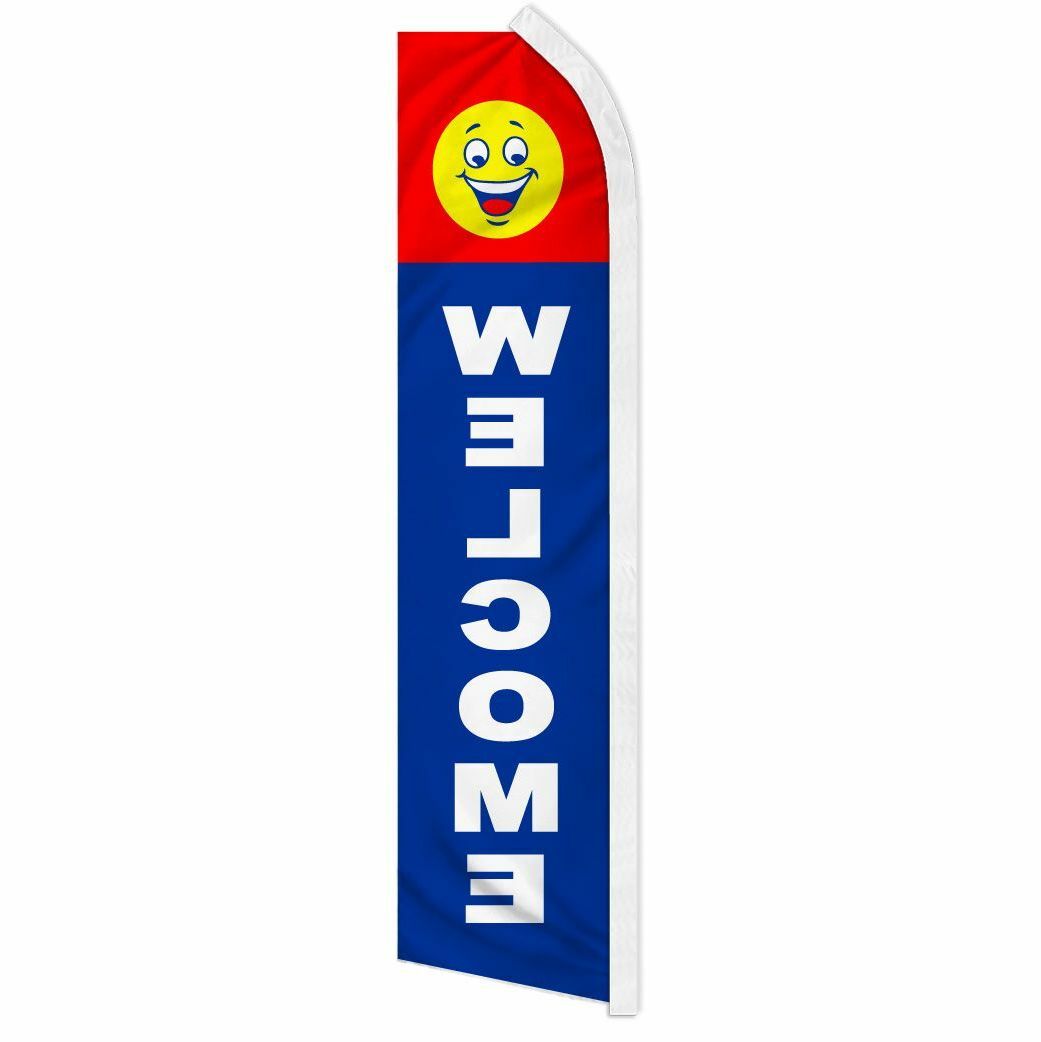 « WELCOME » advertising super flag swooper banner business sign happy face open