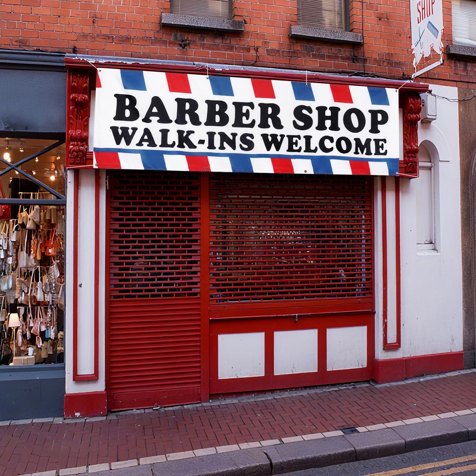 Large 2×6 ft Barber Shop Banner – Walk-Ins Welcome, Durable Polyester Sign with
