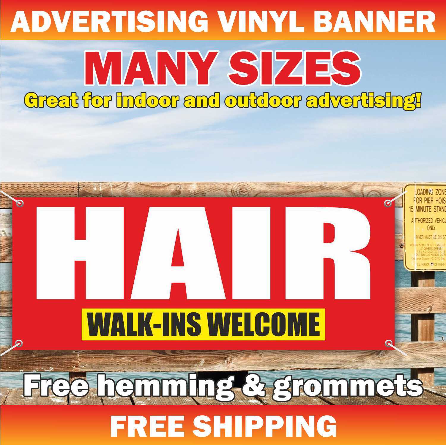 HAIR WALK-INS WELCOME Advertising Banner Vinyl Mesh Sign beauty spa barber shop
