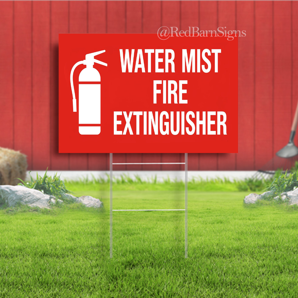 Fire Safety Sign Fire Extinguisher Water Mist Indoor Outdoor Yard Sign