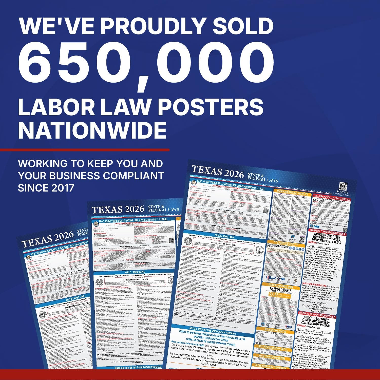 2026 Texas State & Federal Mandatory Labor Law Poster, OSHA Compliant English