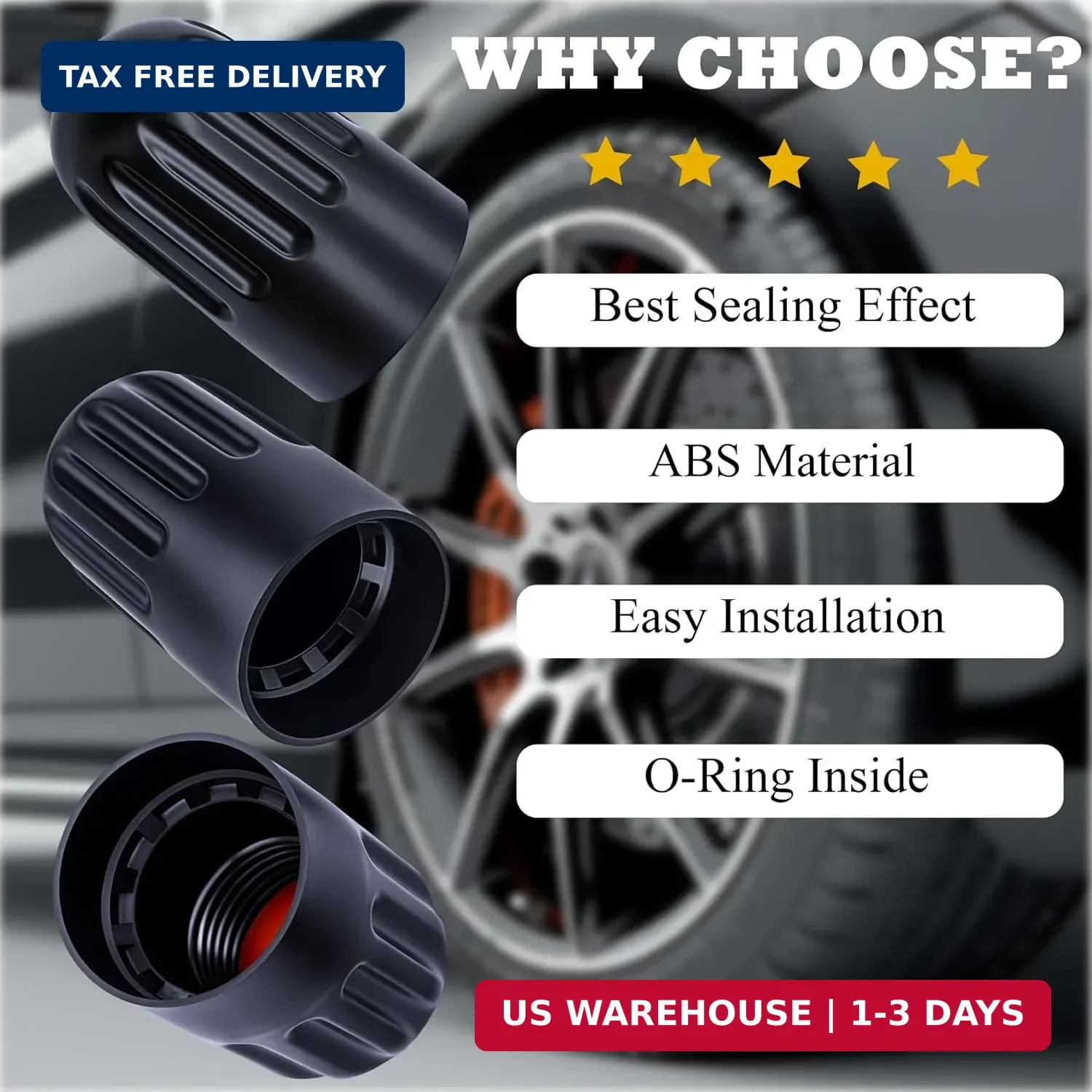 10PCS TPMS Tire Valve Long Stem Caps, Black Plastic Wheel Tire Valve Stem