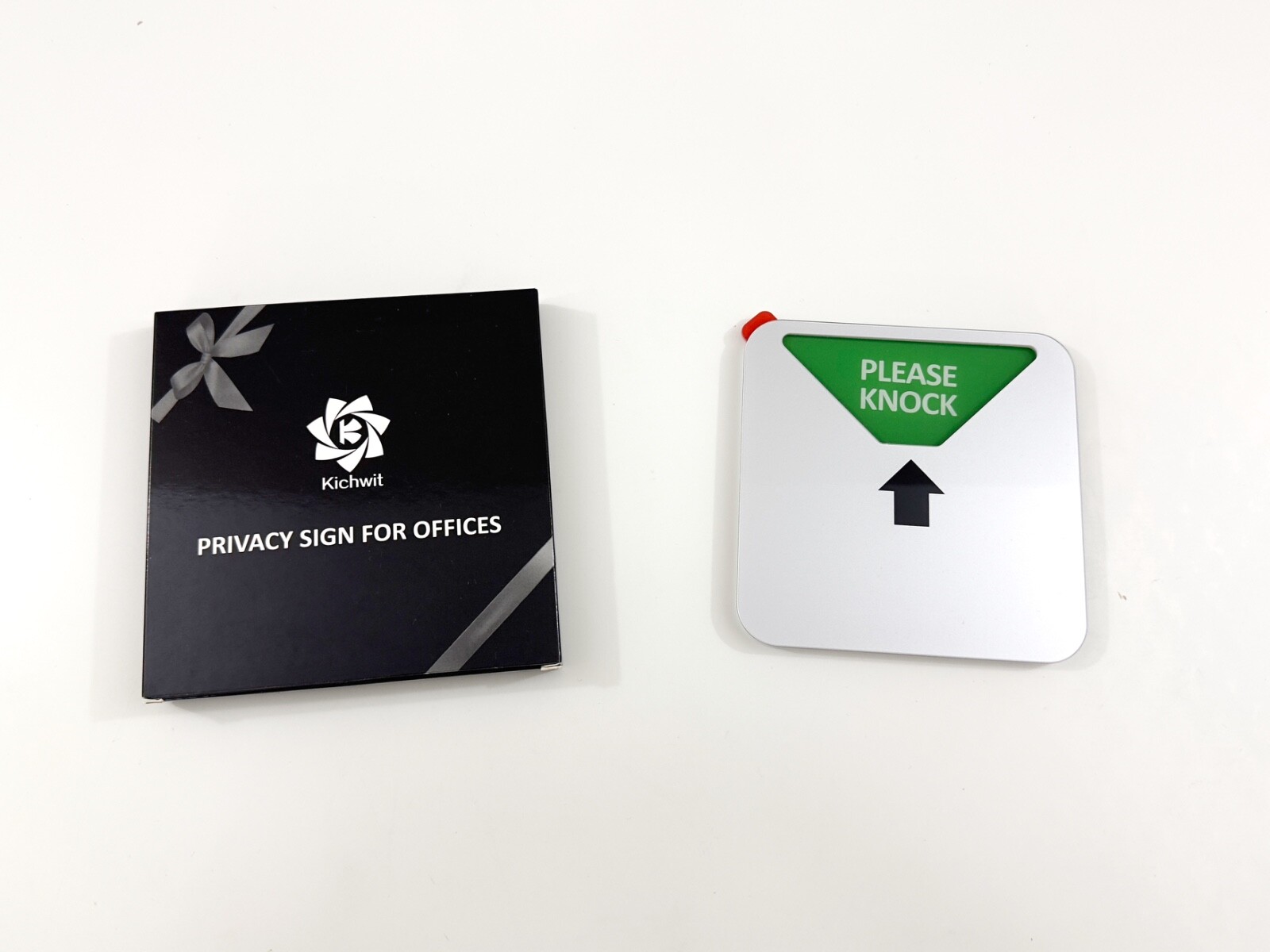 Kichwit Privacy Sign, 4 Messages, Square Shaped, 4.9 Inch, Silver