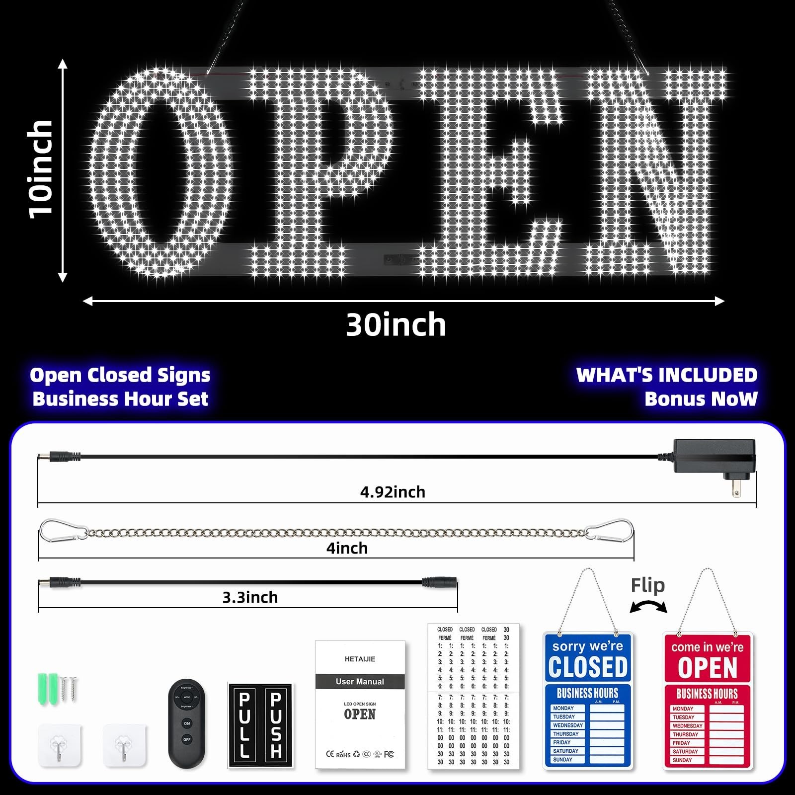 Large 30&Prime;x10&Prime; Bright LED Open Sign – High Visibility for Stores, Restaurants, Ba