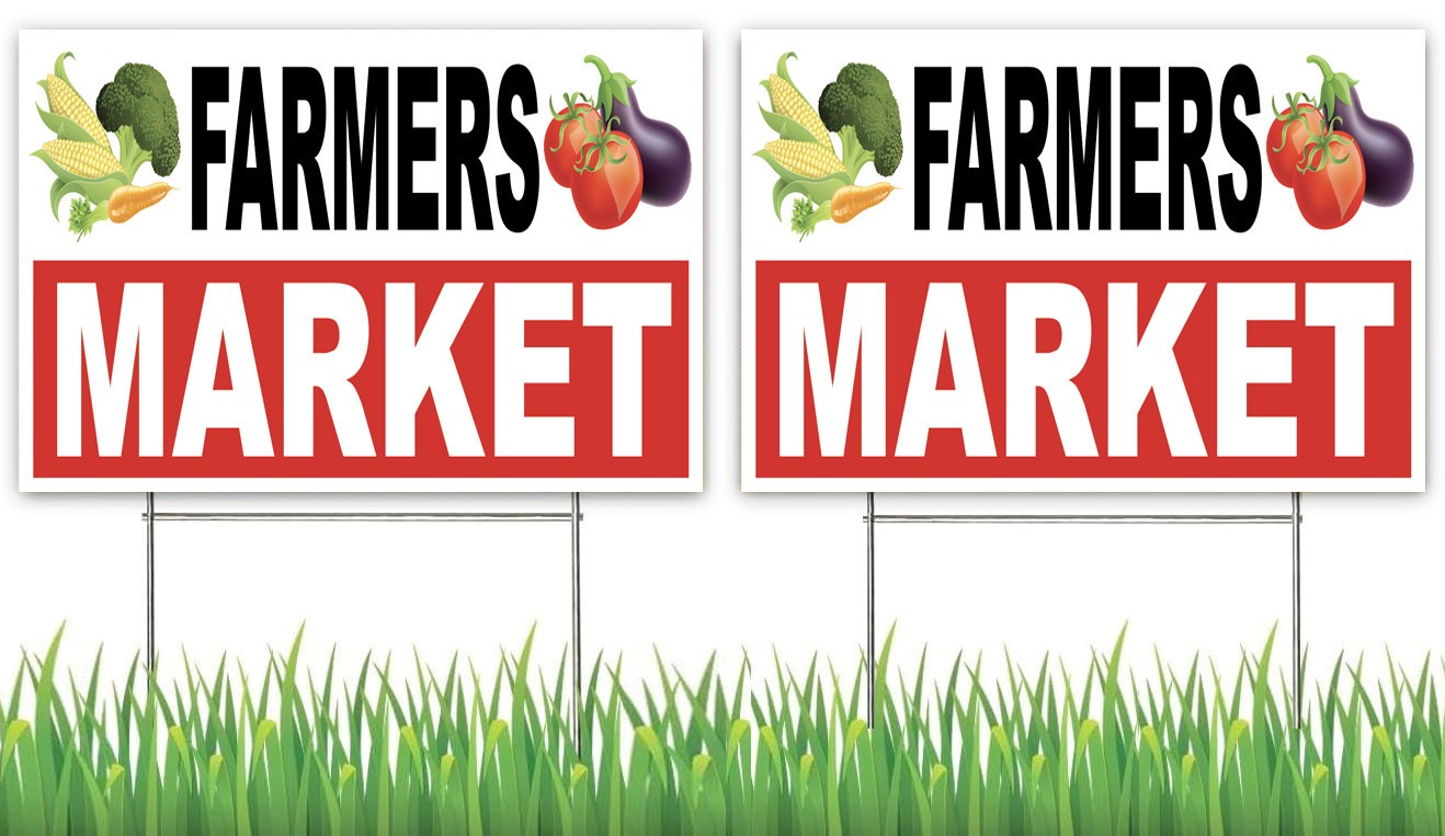 18×12 Inch FARMERS MARKET Yard Lawn Sign 1 Sided w/ Stake wrb – 2 PACK