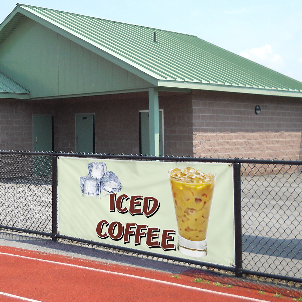 Vinyl Banner Multiple Sizes Iced Coffee Restaurant Cafe Bar D Restaurant & Food