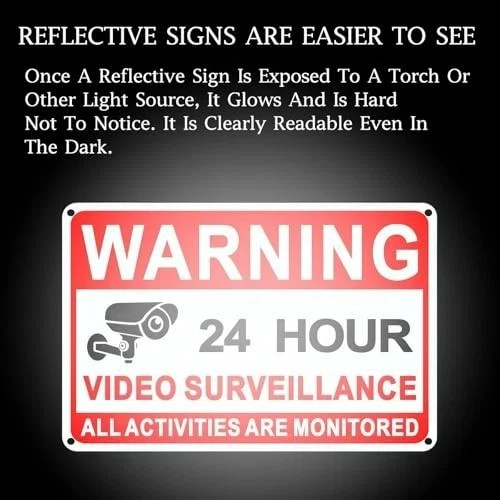4 Pack Video Surveillance Signs, 8 x 12 Inch Aluminum Camera Signs, CCTV Secu…