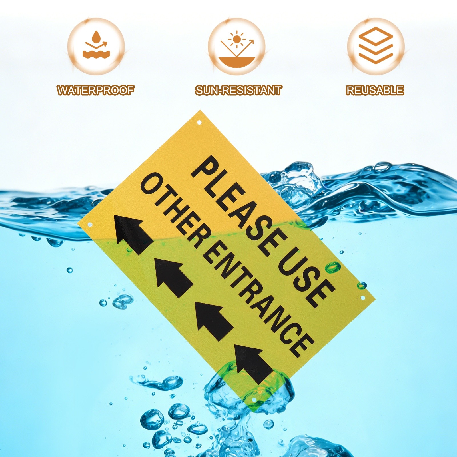 Please Use Other Entrance Sign, Left Arrow, Bright Yellow on Black