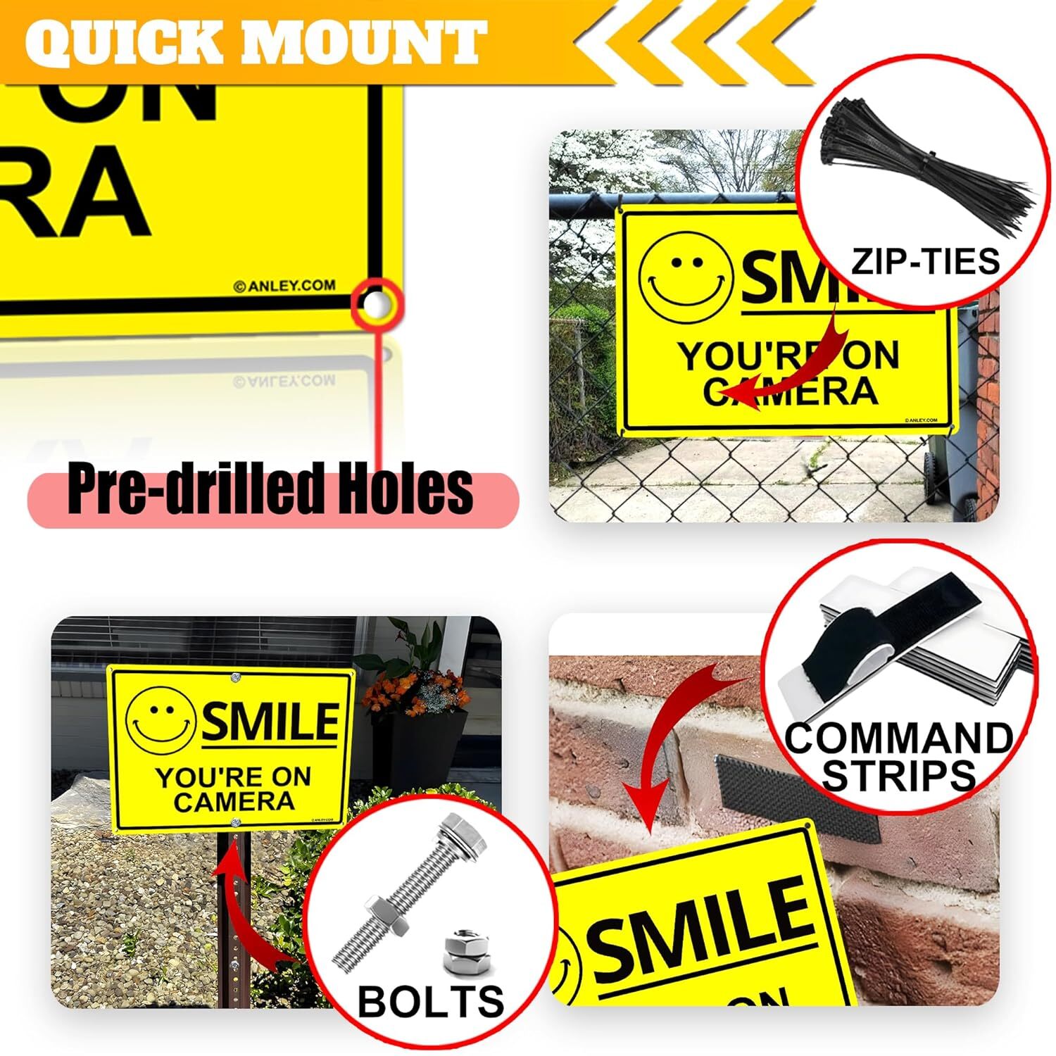 Anley 2 Pack Smile You&rsquo;re on Camera Sign 7 X 10 In Aluminum Warning Sign