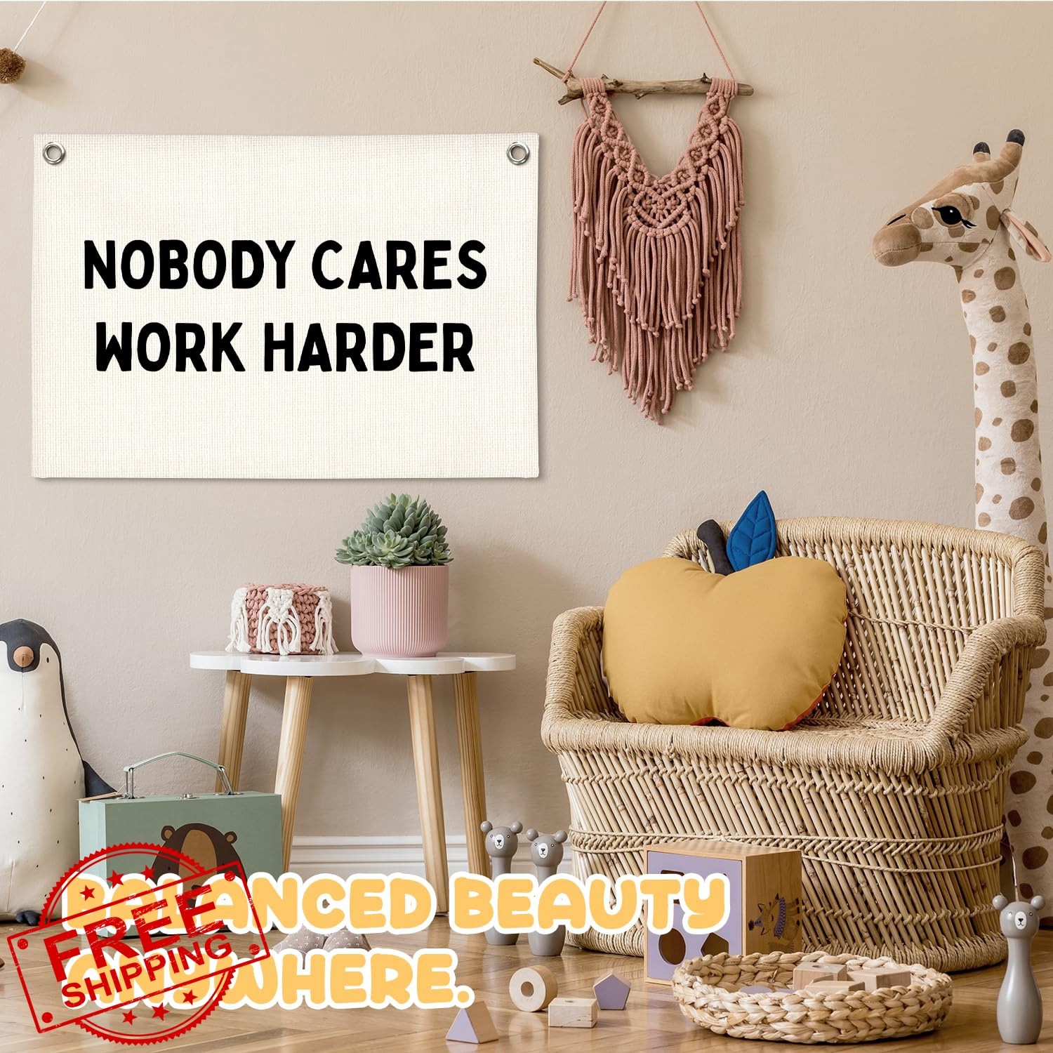 STHTTSW Work Harder Linen Banner Off-White