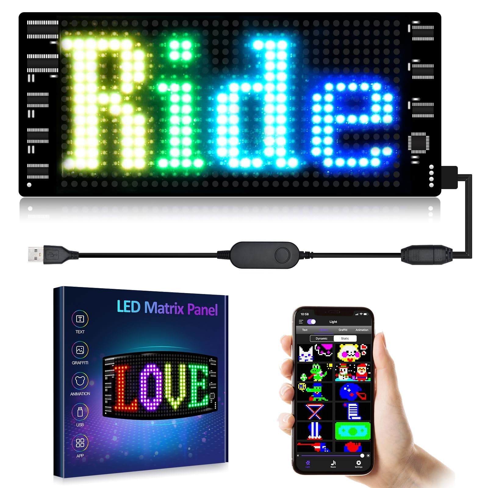 Scrolling LED Car Sign – Flexible Bluetooth App, DIY Text & Animation, 3&Prime;x7