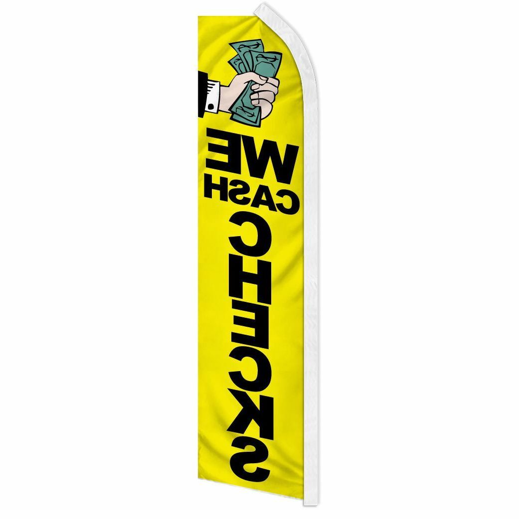 « WE CASH CHECKS » advertising super flag swooper banner business sign money loan