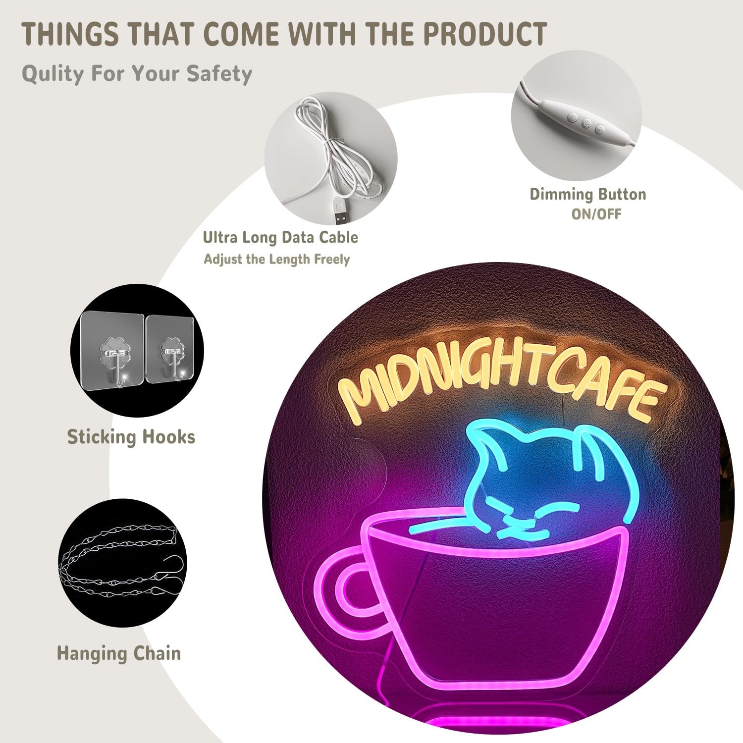 Coffee Neon Sign for Wall Decor Cat Neon Light Midnight Cafe Led Neon Signs C…