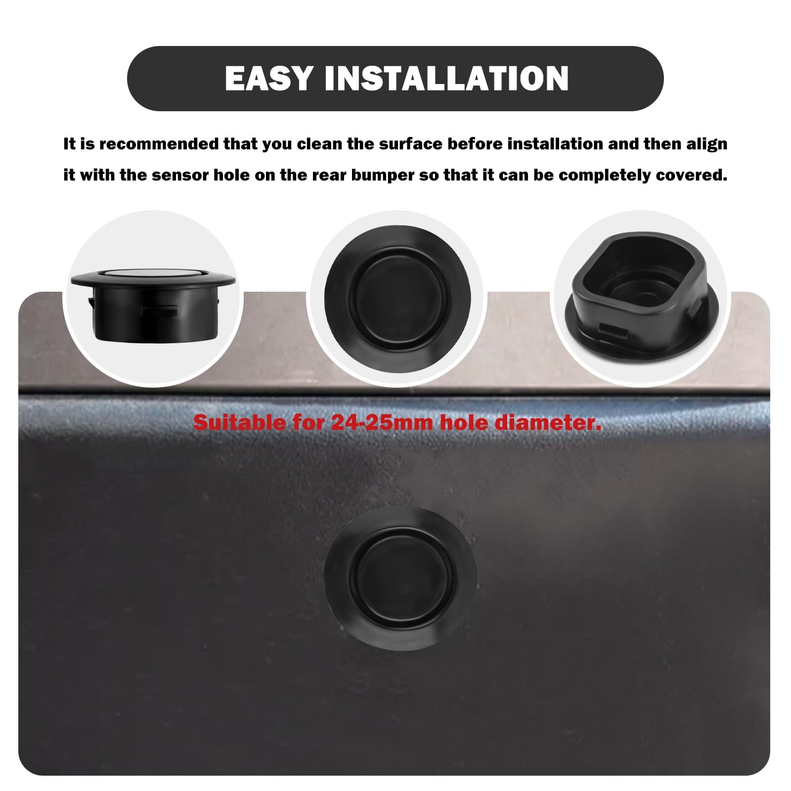 10PCS Car Rear Bumper Plugs for Radar Hole,Durable 1.18×1.18×0.45 inch, Black