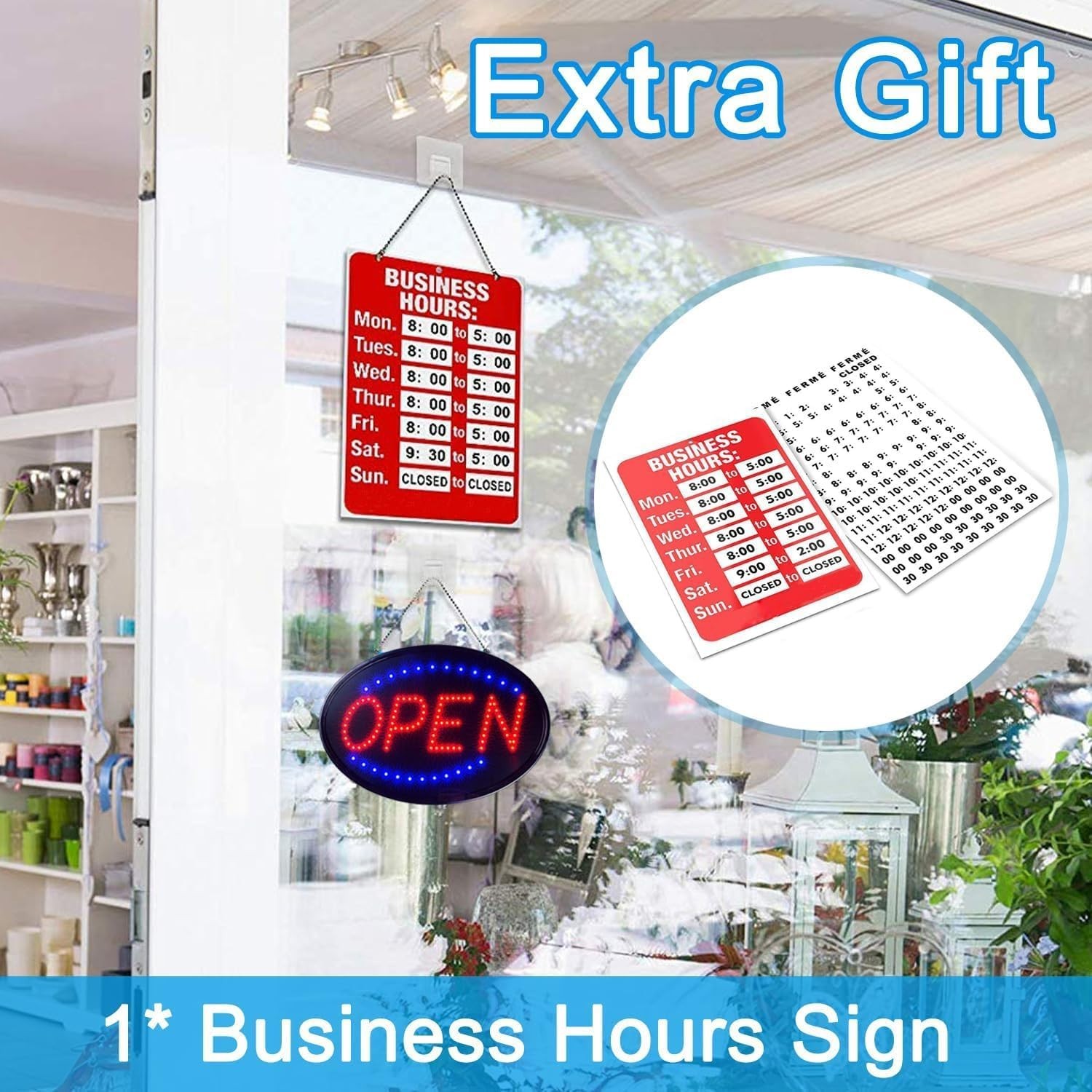 Wall-Mounted 19&Prime;x10&Prime; LED Open Sign with Stainless Steel Chain for Easy Setup