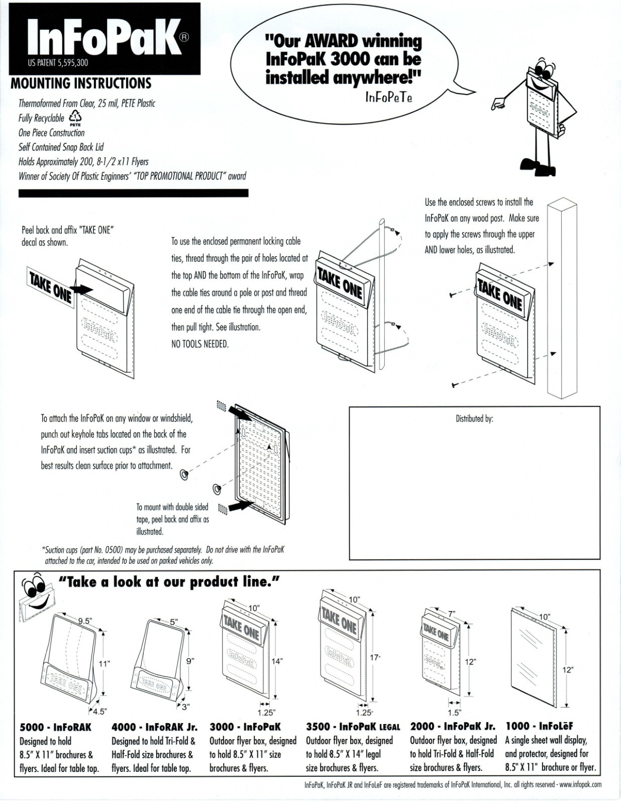 « TAKE ONE » MARKETING FLYER DISPENSER – HOME / AUTO/ BOAT / RV – InFoPak 5595300