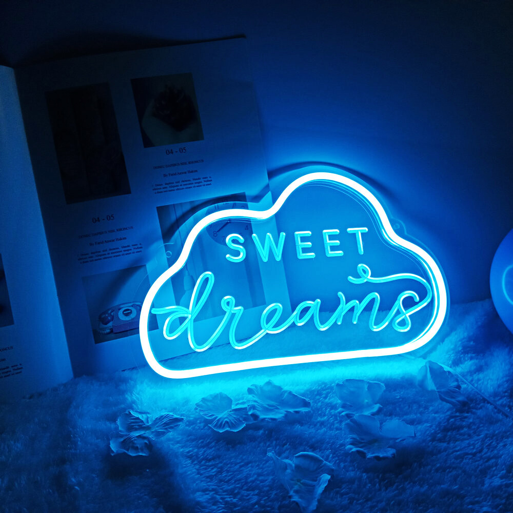 Qomolangma 12.2 X 7.87inches « SWEET Dream » LED Neon Sign PinkBlue